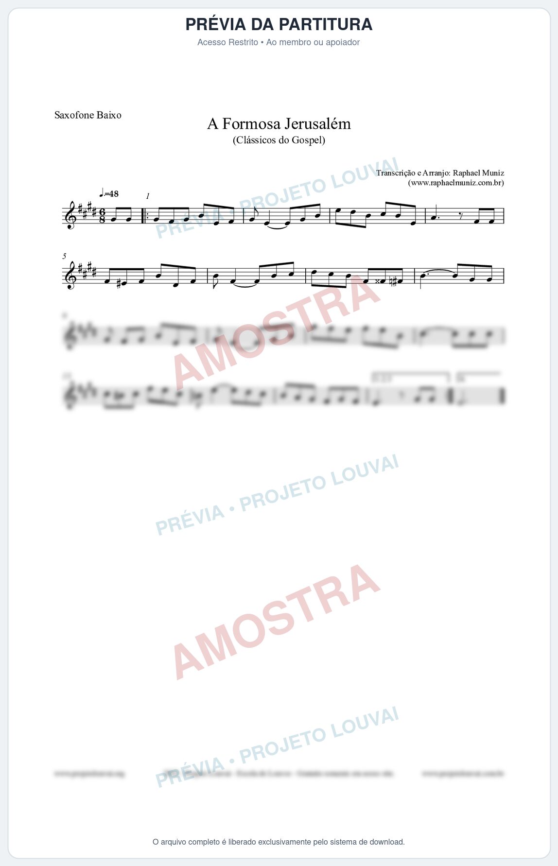 Prévia protegida da primeira página da partitura Partitura para Saxofone Baixo - A Formosa Jerusalém - Harpa Cristã nº26 - Clássicos do Gospel