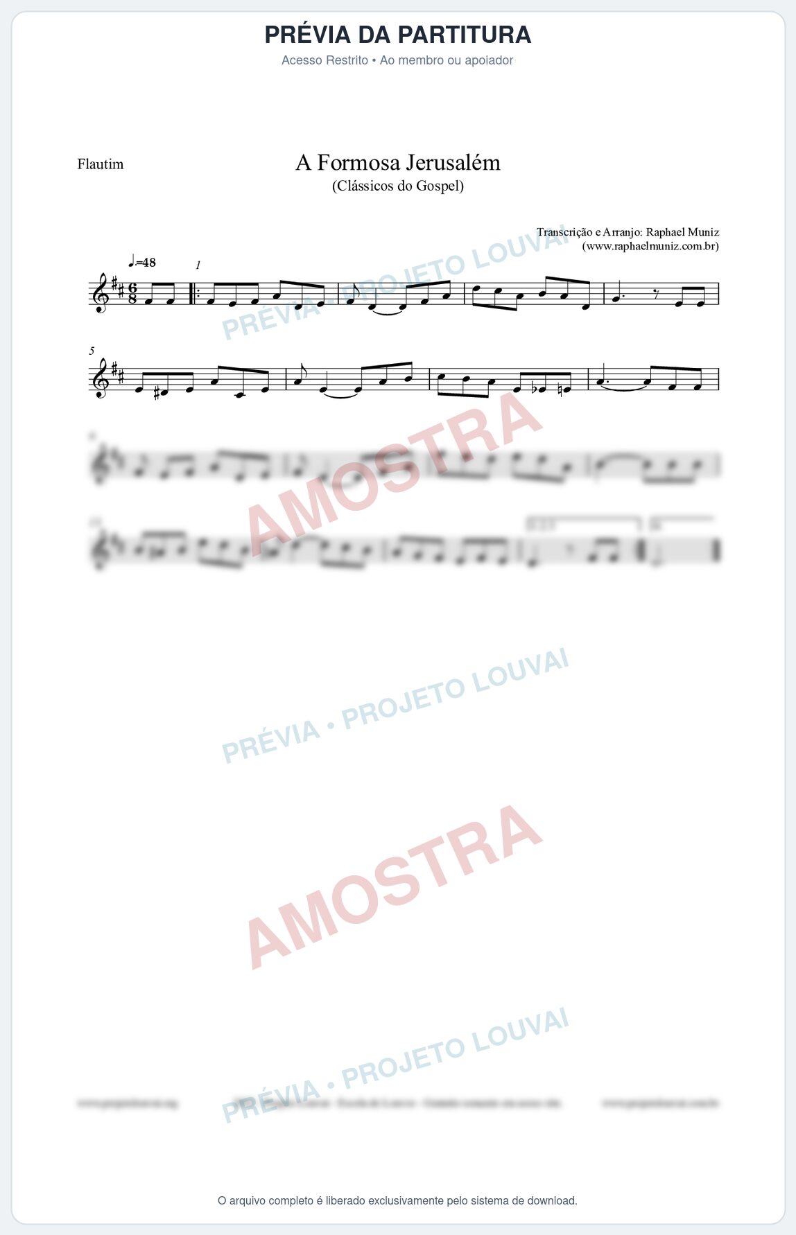 Prévia protegida da primeira página da partitura Partitura para Flautim - A Formosa Jerusalém - Harpa Cristã nº26 - Clássicos do Gospel