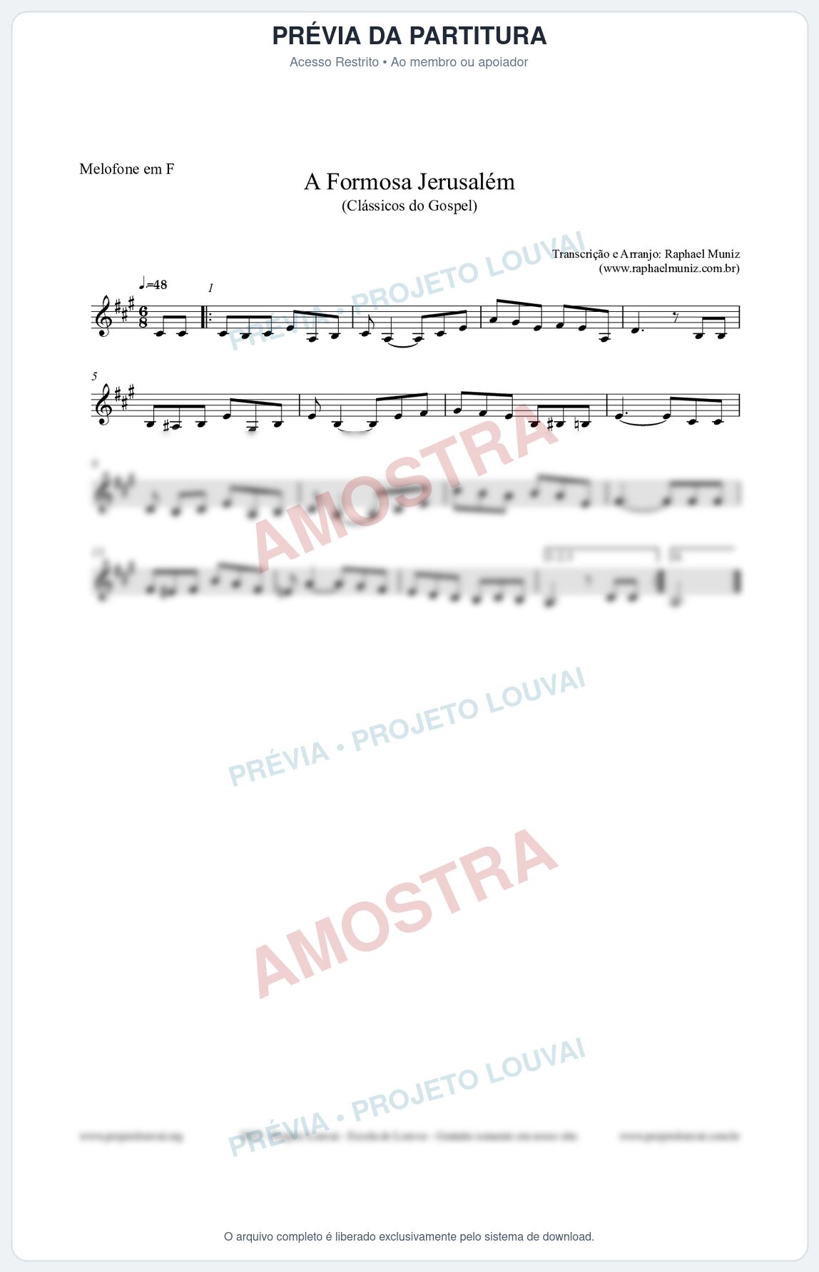 Prévia protegida da primeira página da partitura Partitura para Melofone em F - A Formosa Jerusalém - Harpa Cristã nº26 - Clássicos do Gospel