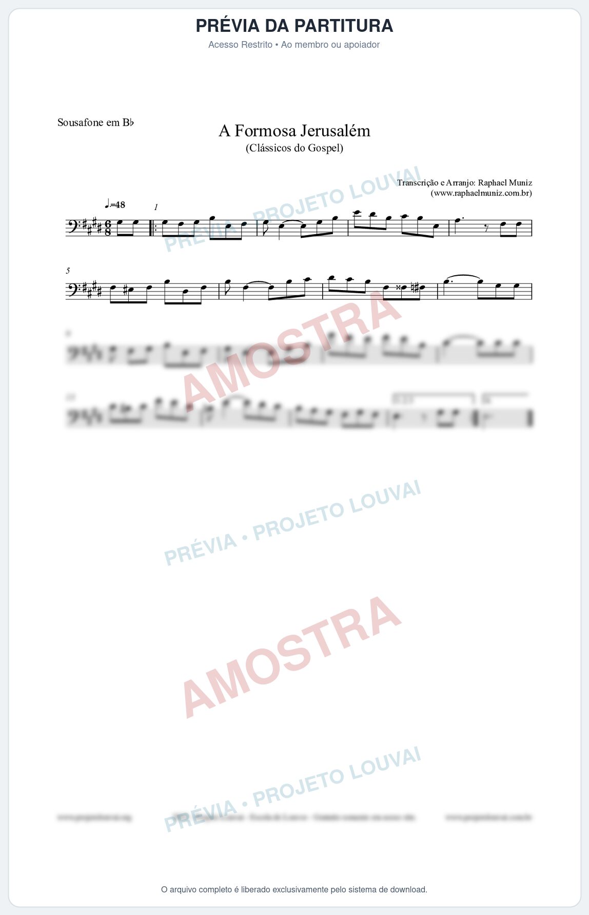 Prévia protegida da primeira página da partitura Partitura para Sousafone em Bb - A Formosa Jerusalém - Harpa Cristã nº26 - Clássicos do Gospel
