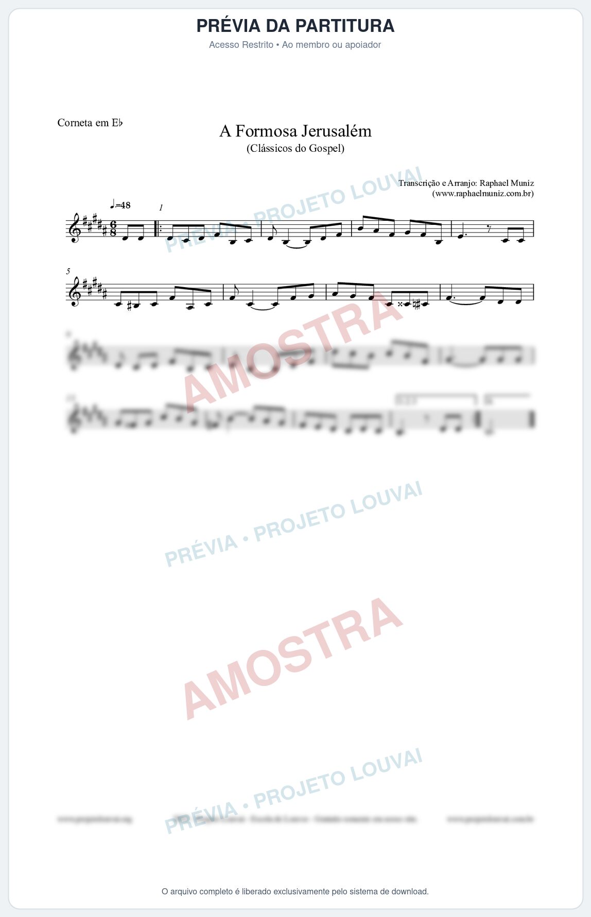 Prévia protegida da primeira página da partitura Partitura para Corneta em Eb - A Formosa Jerusalém - Harpa Cristã nº26 - Clássicos do Gospel