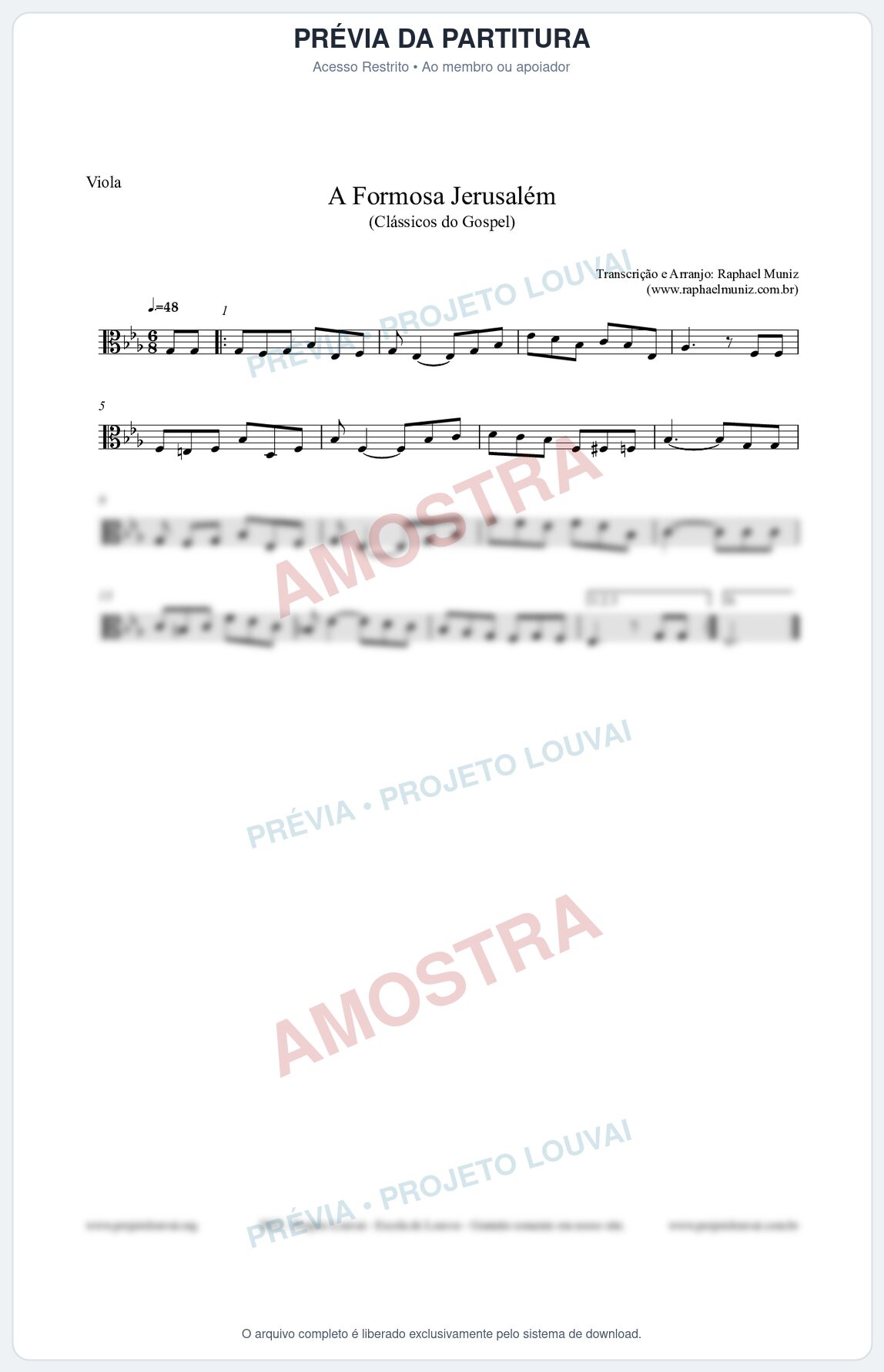 Prévia protegida da primeira página da partitura Partitura para Viola - A Formosa Jerusalém - Harpa Cristã nº26 - Clássicos do Gospel