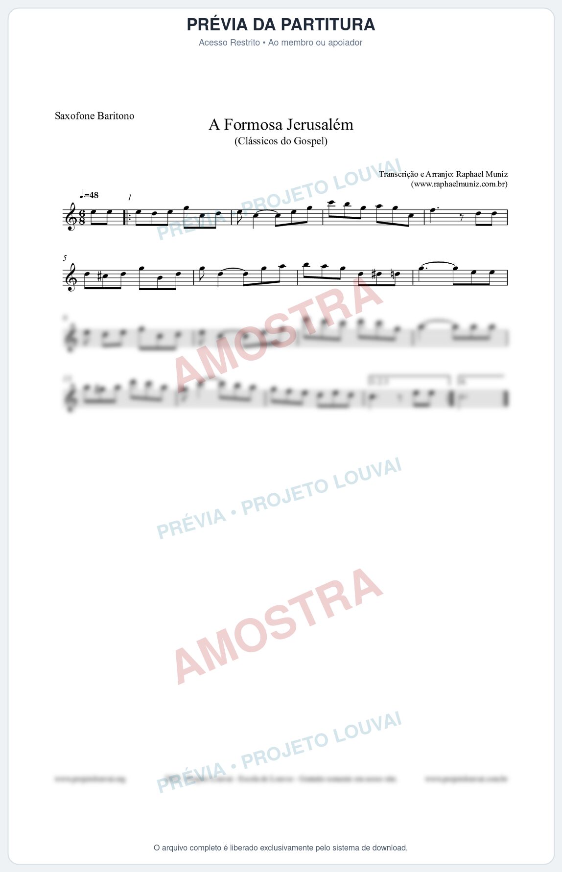 Prévia protegida da primeira página da partitura Partitura para Saxofone Barítono - A Formosa Jerusalém - Harpa Cristã nº26 - Clássicos do Gospel