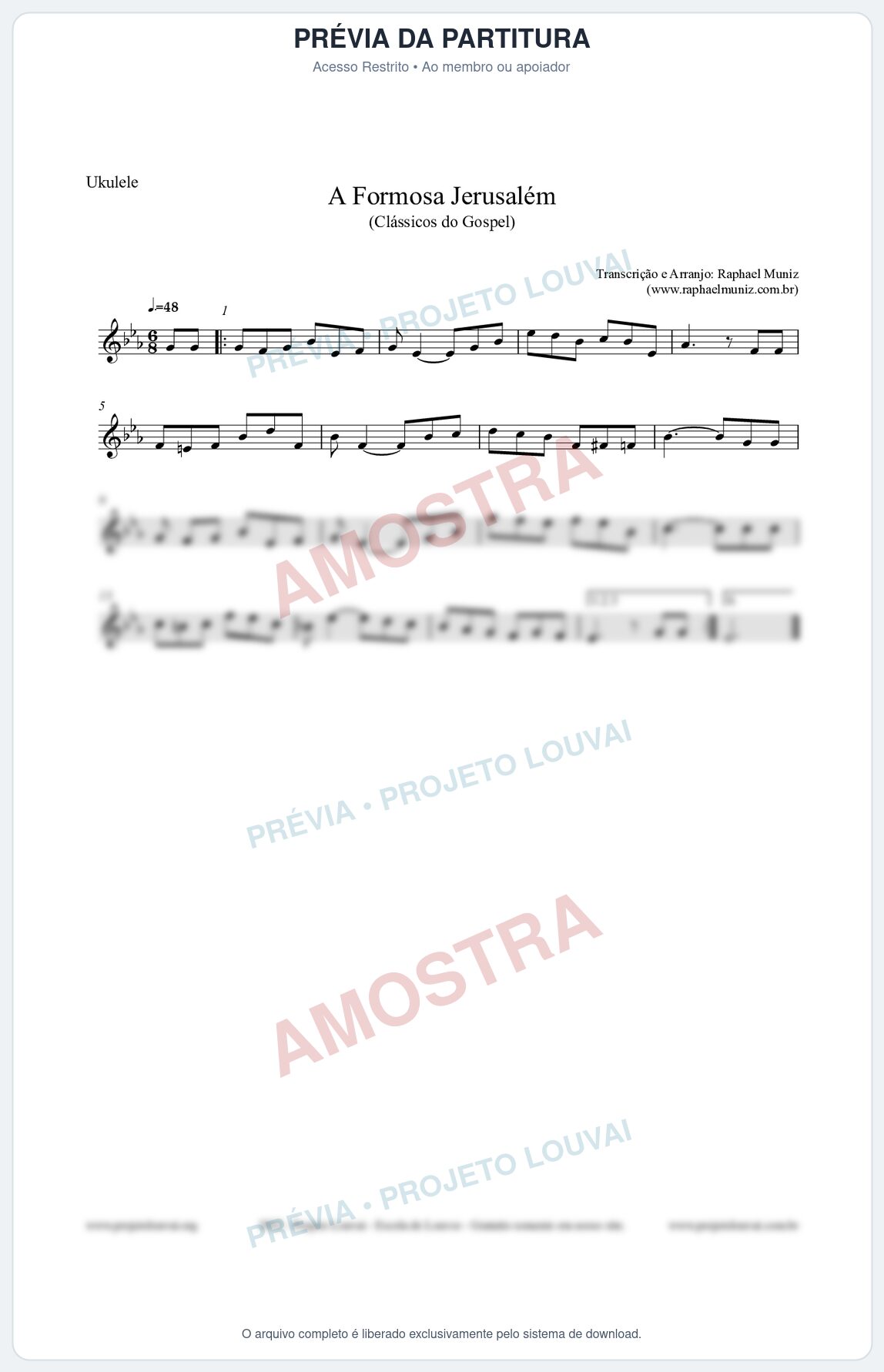 Prévia protegida da primeira página da partitura Partitura para Ukulele - A Formosa Jerusalém - Harpa Cristã nº26 - Clássicos do Gospel
