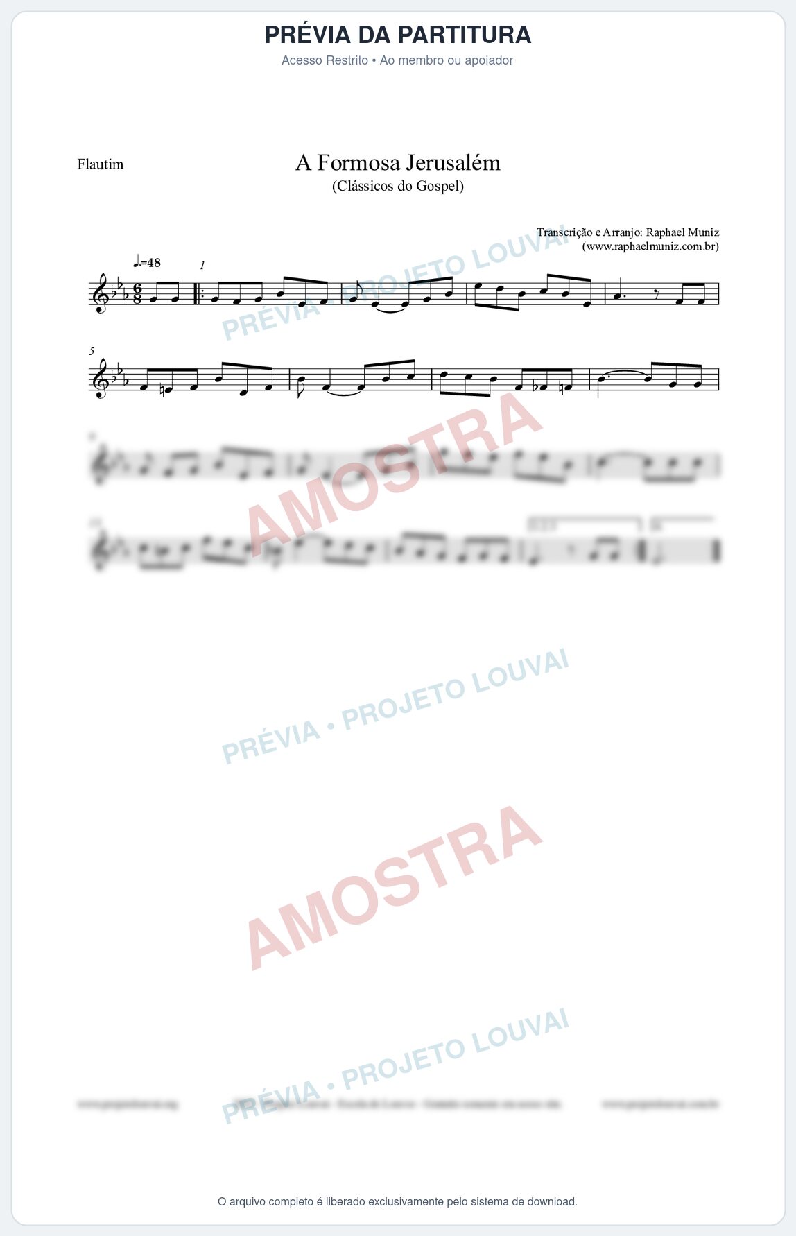 Prévia protegida da primeira página da partitura Partitura para Flautim - A Formosa Jerusalém - Harpa Cristã nº26 - Clássicos do Gospel