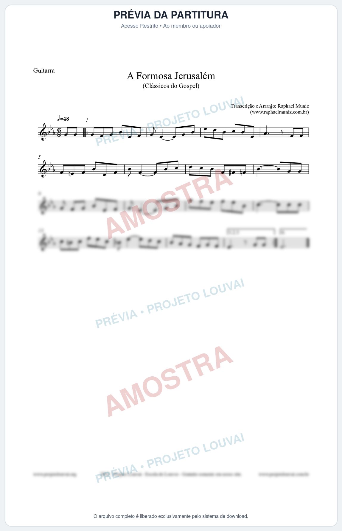 Prévia protegida da primeira página da partitura Partitura para Guitarra - A Formosa Jerusalém - Harpa Cristã nº26 - Clássicos do Gospel