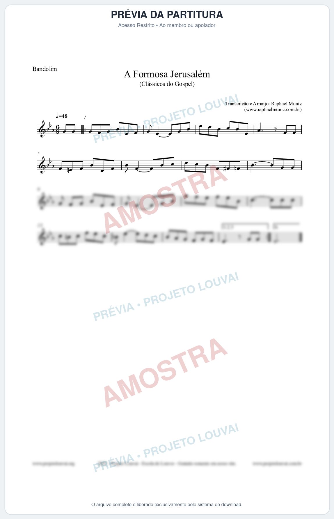 Prévia protegida da primeira página da partitura Partitura para Bandolim - A Formosa Jerusalém - Harpa Cristã nº26 - Clássicos do Gospel