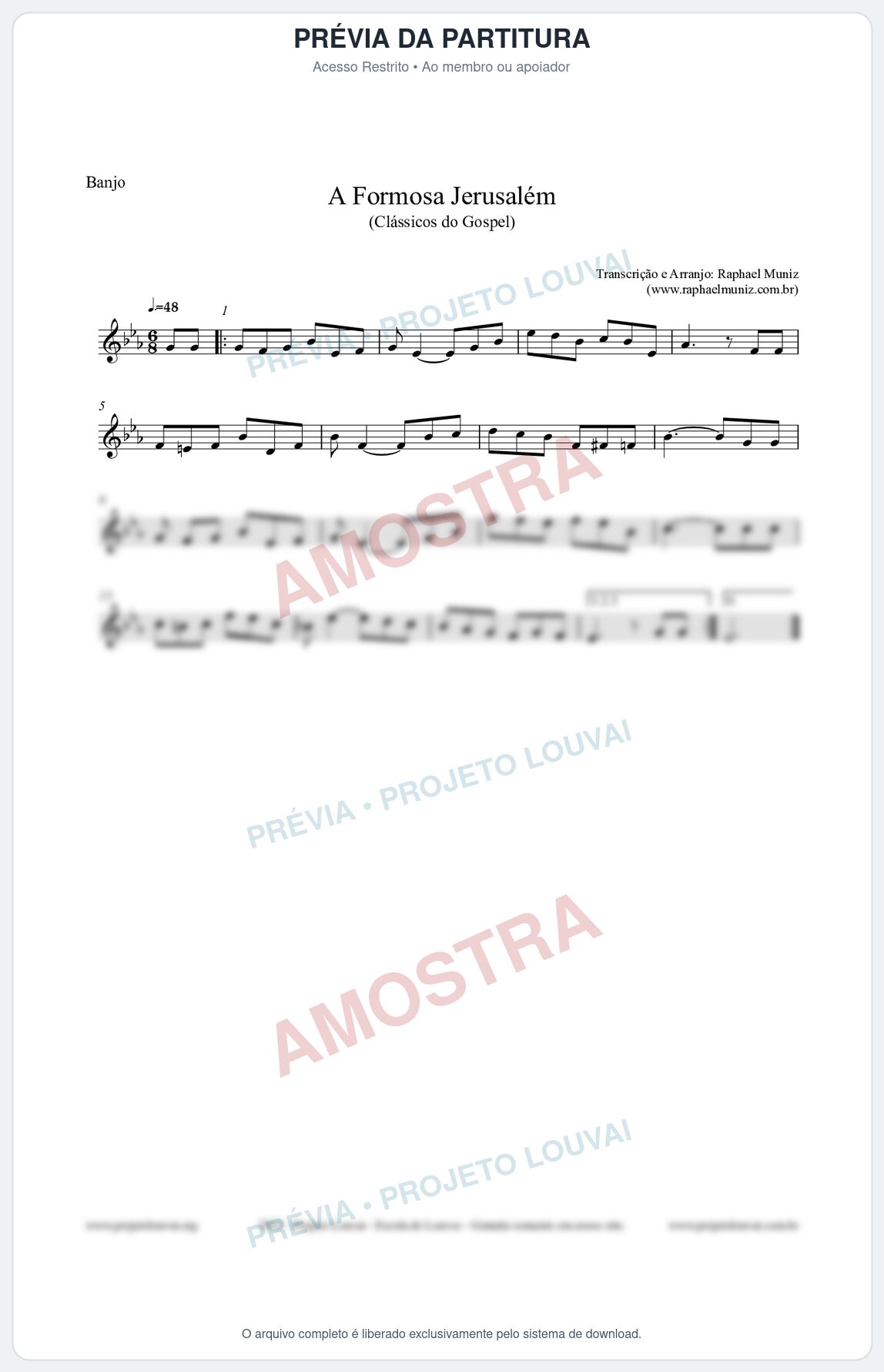Prévia protegida da primeira página da partitura Partitura para Banjo - A Formosa Jerusalém - Harpa Cristã nº26 - Clássicos do Gospel