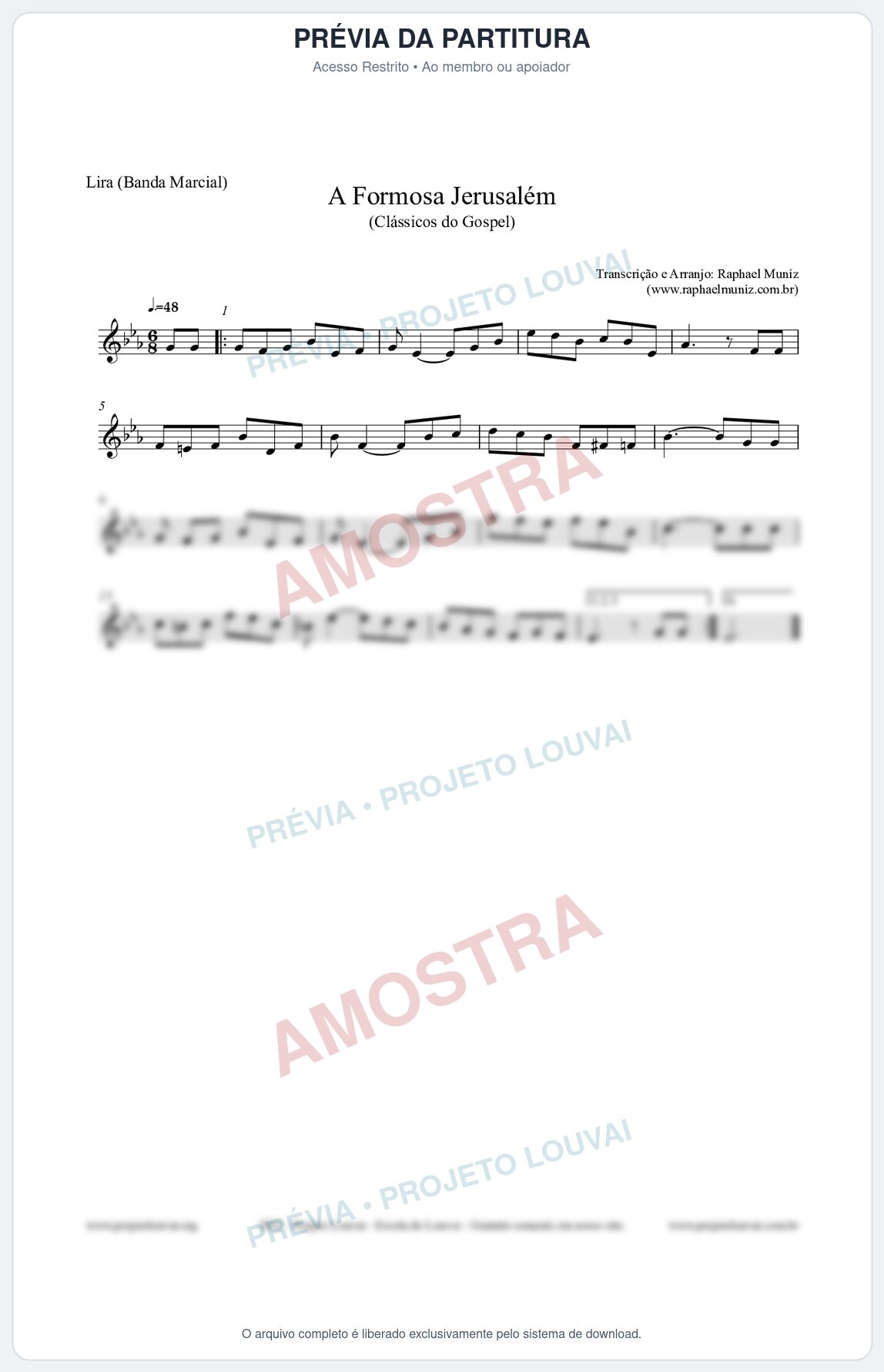 Prévia protegida da primeira página da partitura Partitura para Lira (Banda Marcial) - A Formosa Jerusalém - Harpa Cristã nº26 - Clássicos do Gospel