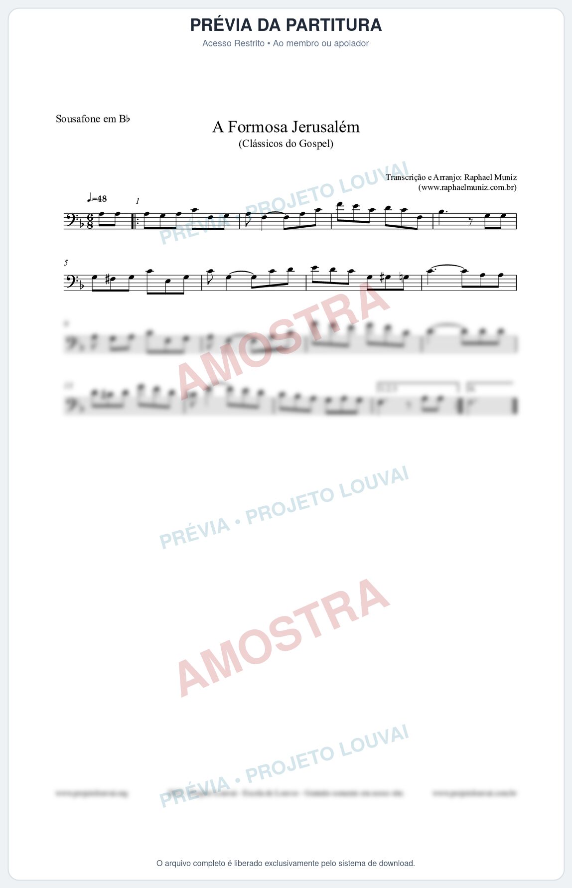 Prévia protegida da primeira página da partitura Partitura para Sousafone em Bb - A Formosa Jerusalém - Harpa Cristã nº26 - Clássicos do Gospel