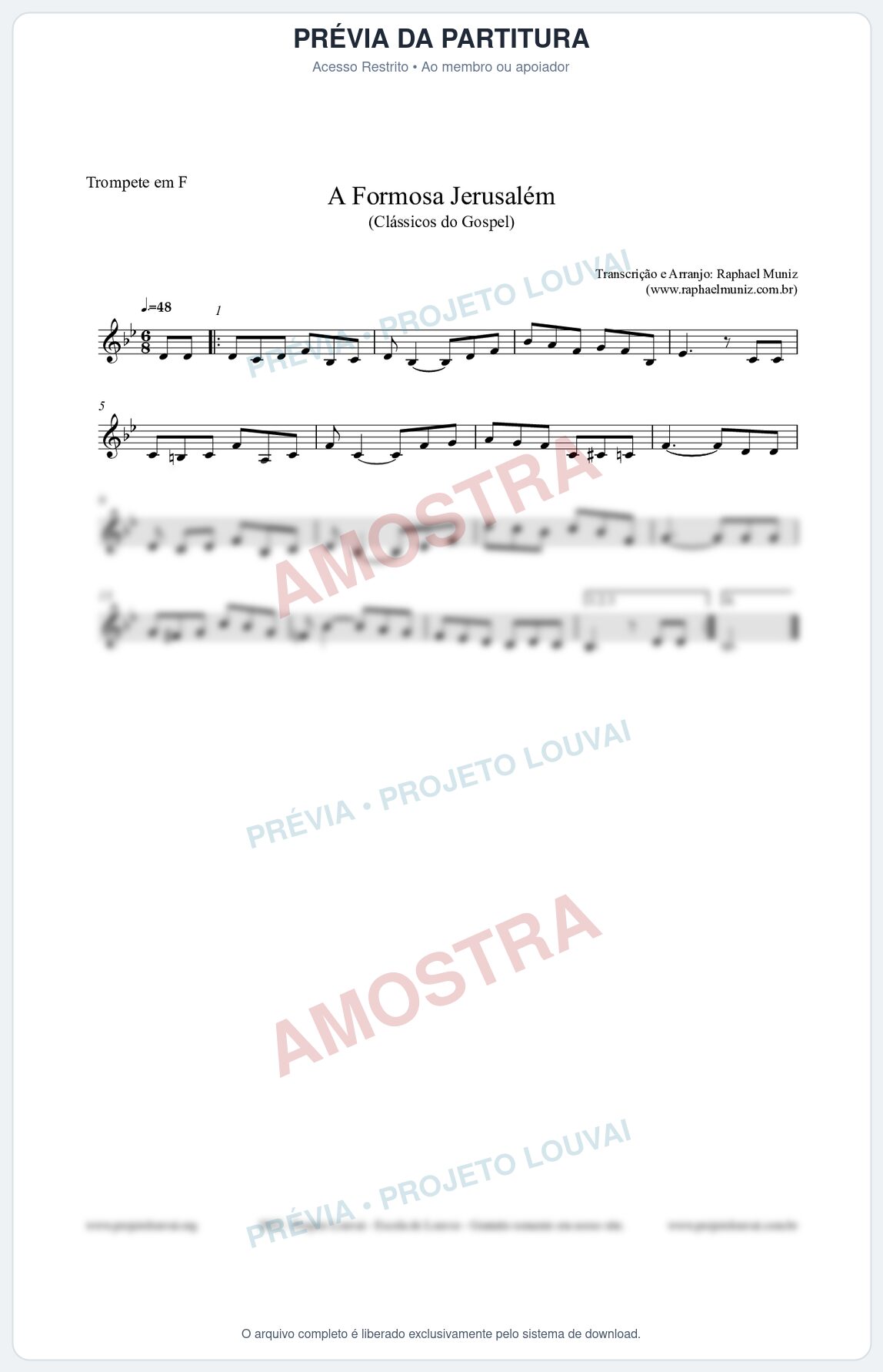 Prévia protegida da primeira página da partitura Partitura para Trompete em F - A Formosa Jerusalém - Harpa Cristã nº26 - Clássicos do Gospel