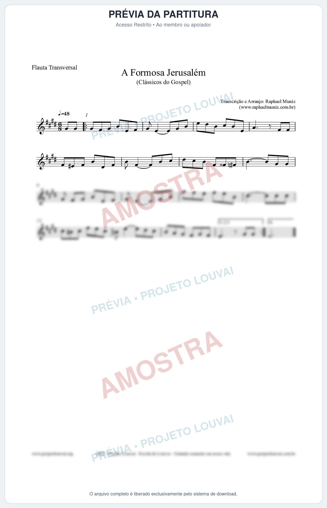 Prévia protegida da primeira página da partitura Partitura para Flauta Transversal - A Formosa Jerusalém - Harpa Cristã nº26 - Clássicos do Gospel