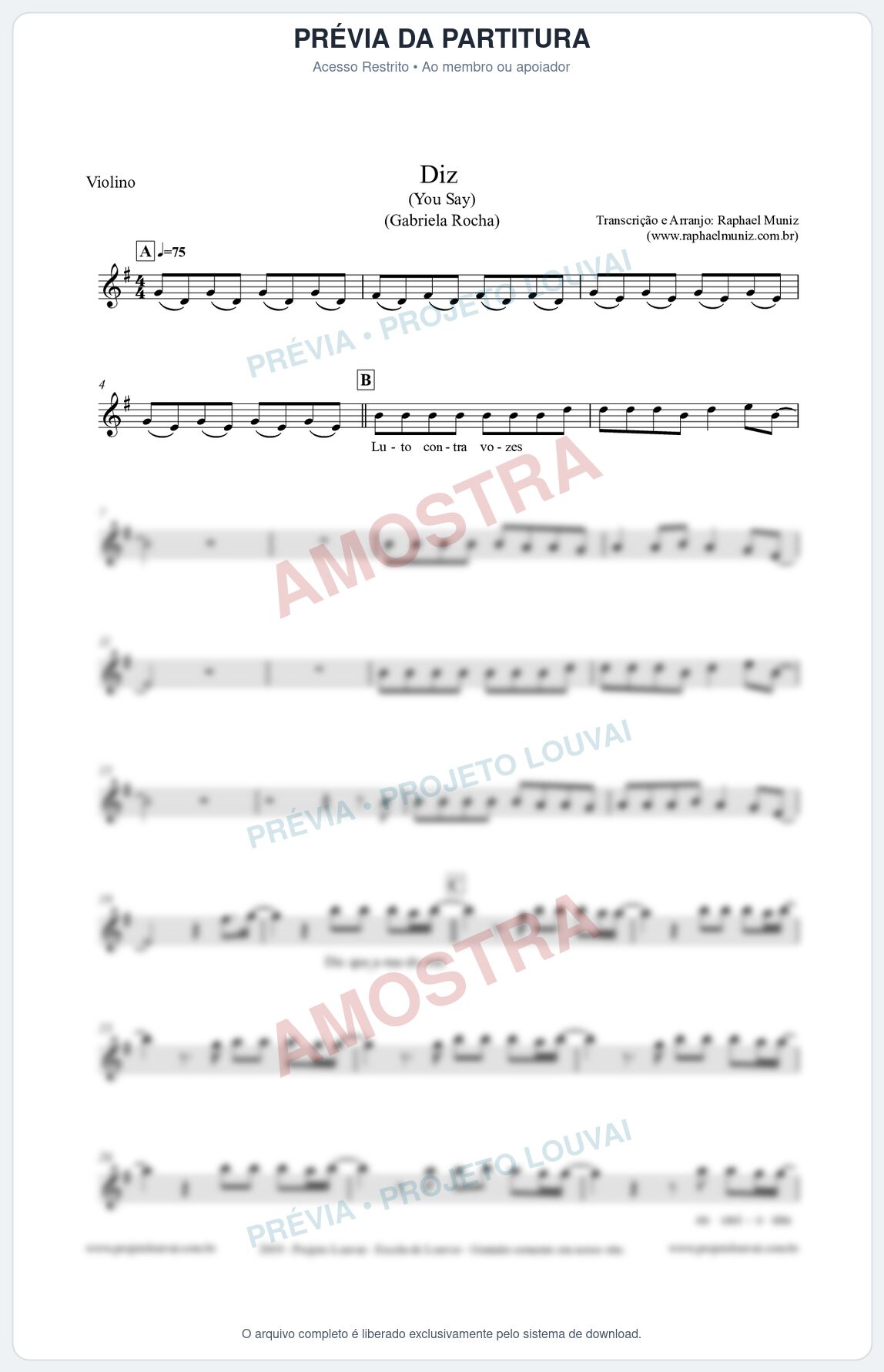 Prévia protegida da primeira página da partitura Partitura para Violino - Diz (You Say) - Gabriela Rocha
