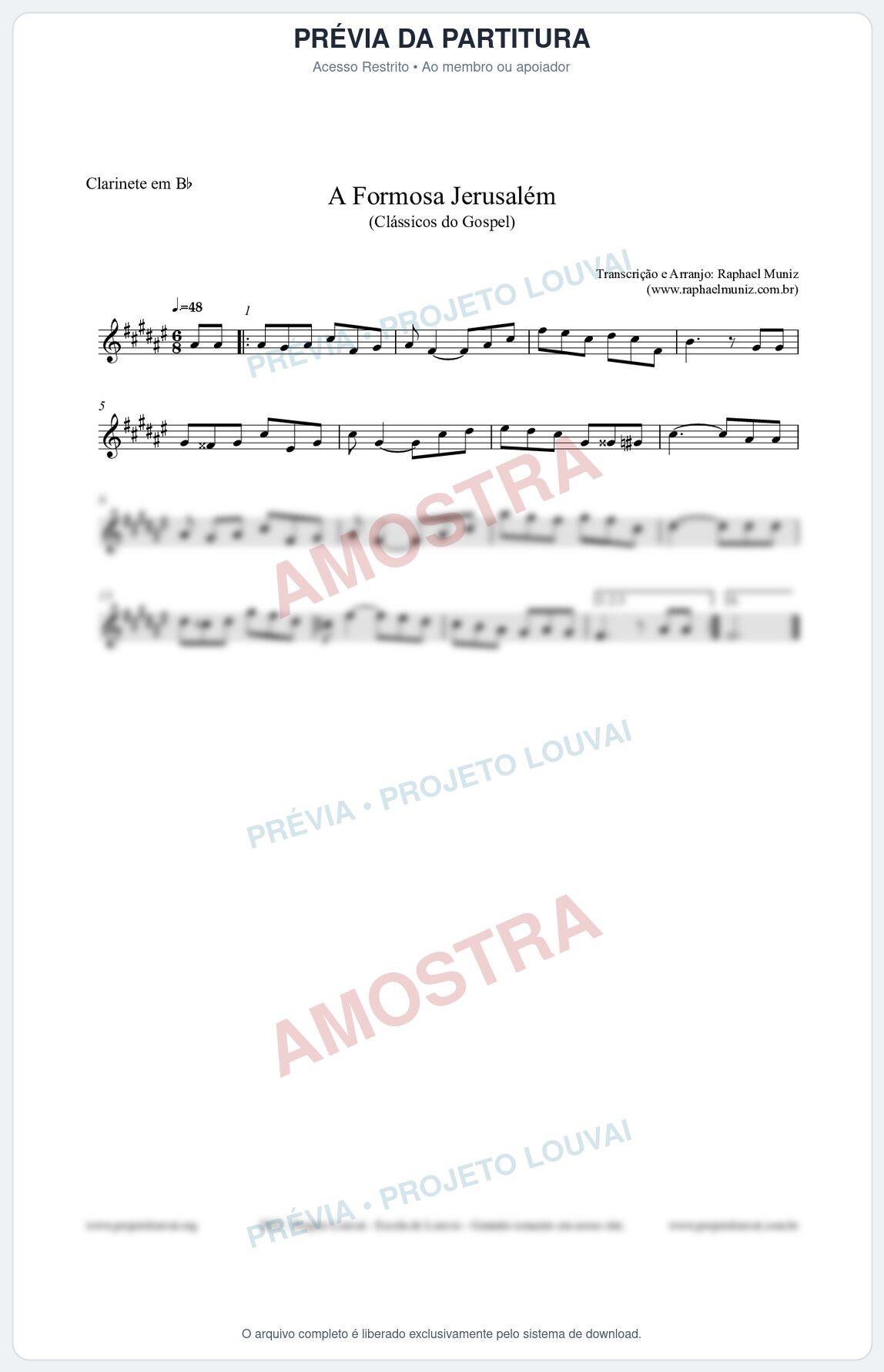 Prévia protegida da primeira página da partitura Partitura para Clarinete em Bb - A Formosa Jerusalém - Harpa Cristã nº26 - Clássicos do Gospel