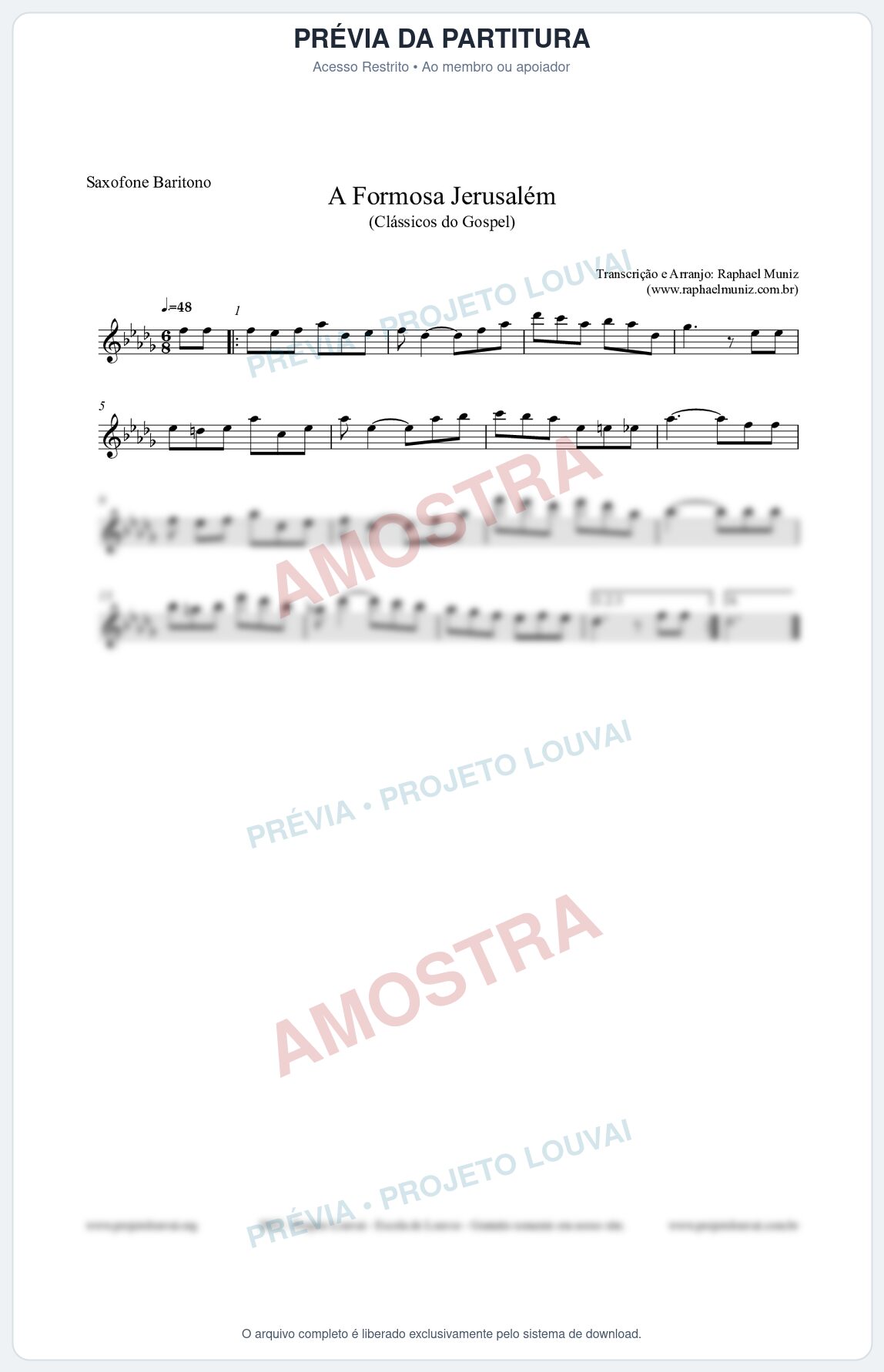 Prévia protegida da primeira página da partitura Partitura para Saxofone Barítono - A Formosa Jerusalém - Harpa Cristã nº26 - Clássicos do Gospel
