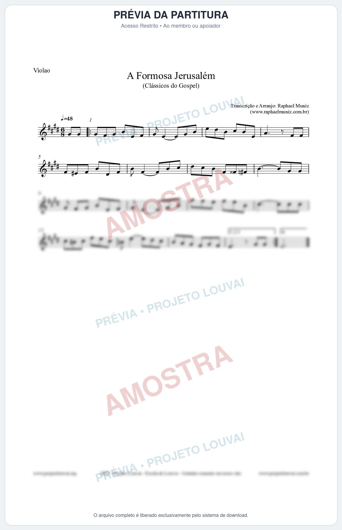 Prévia protegida da primeira página da partitura Partitura para Violão - A Formosa Jerusalém - Harpa Cristã nº26 - Clássicos do Gospel
