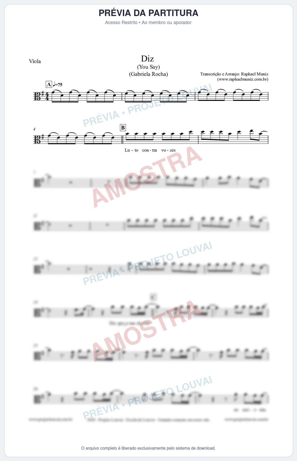 Prévia protegida da primeira página da partitura Partitura para Viola - Diz (You Say) - Gabriela Rocha
