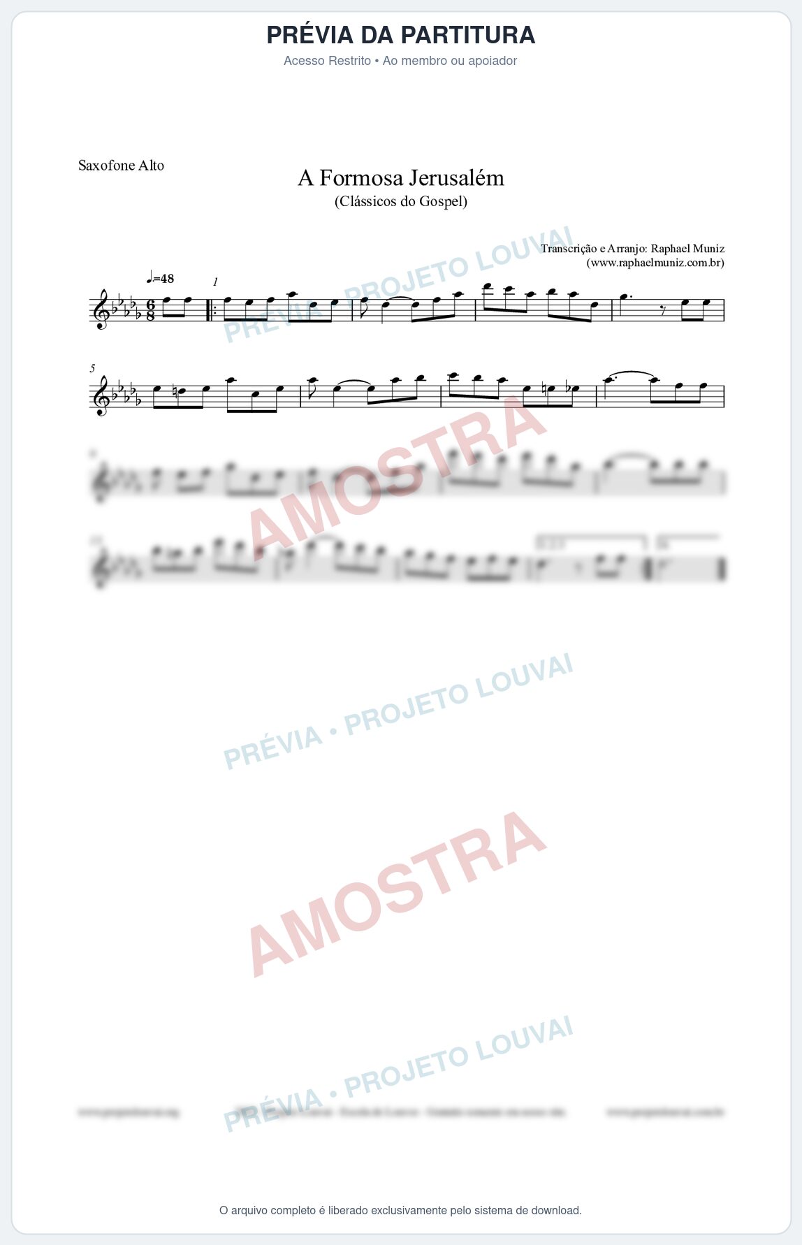 Prévia protegida da primeira página da partitura Partitura para Saxofone Alto - A Formosa Jerusalém - Harpa Cristã nº26 - Clássicos do Gospel