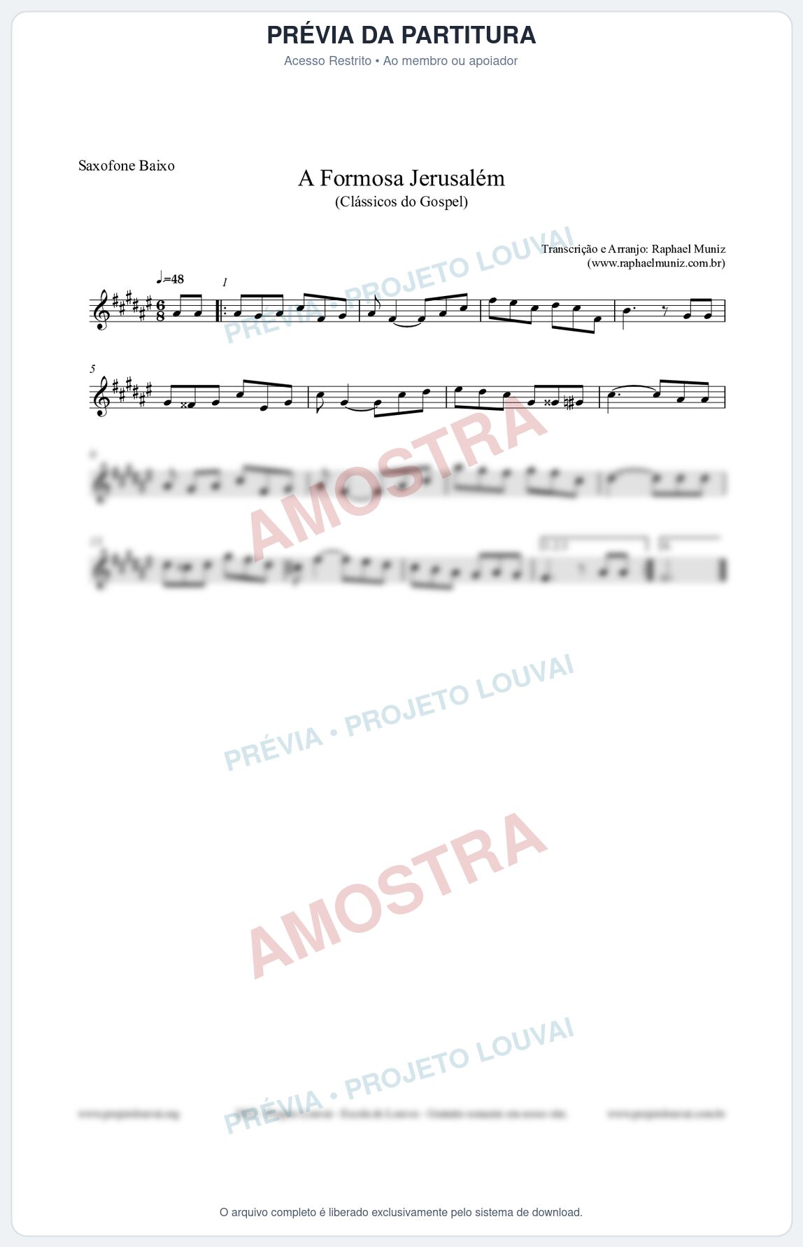 Prévia protegida da primeira página da partitura Partitura para Saxofone Baixo - A Formosa Jerusalém - Harpa Cristã nº26 - Clássicos do Gospel