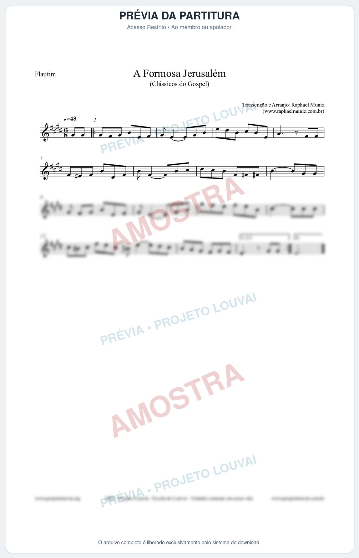 Prévia protegida da primeira página da partitura Partitura para Flautim - A Formosa Jerusalém - Harpa Cristã nº26 - Clássicos do Gospel