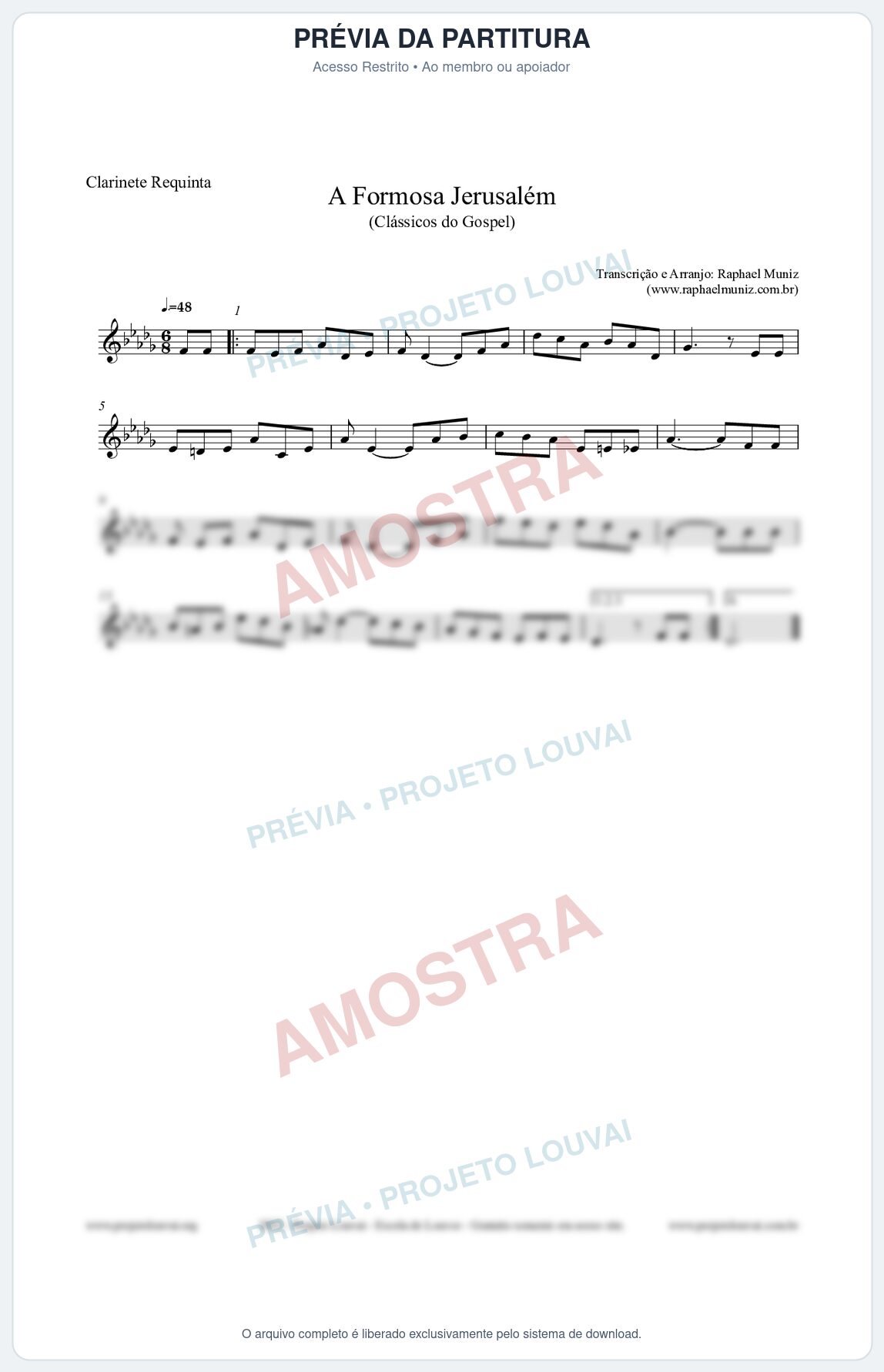Prévia protegida da primeira página da partitura Partitura para Clarinete Requinta - A Formosa Jerusalém - Harpa Cristã nº26 - Clássicos do Gospel