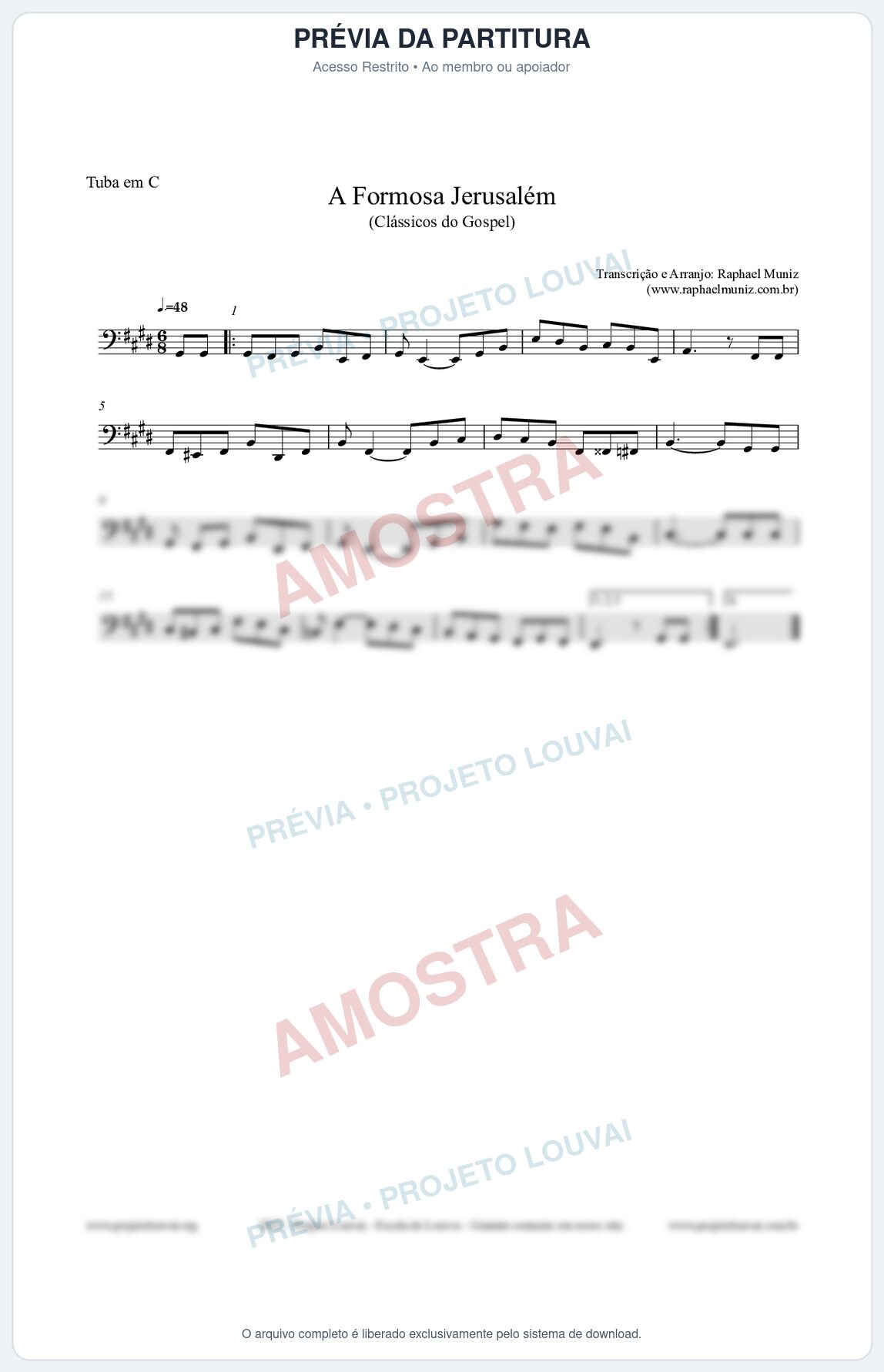 Prévia protegida da primeira página da partitura Partitura para Tuba em C - A Formosa Jerusalém - Harpa Cristã nº26 - Clássicos do Gospel
