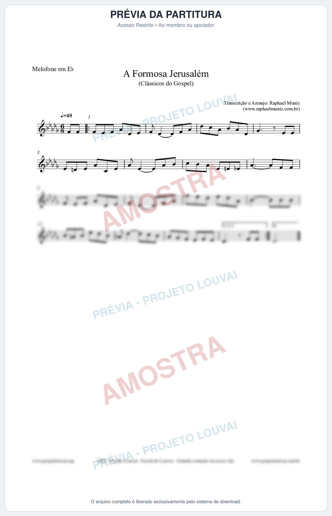 Prévia protegida da primeira página da partitura Partitura para Melofone em Eb - A Formosa Jerusalém - Harpa Cristã nº26 - Clássicos do Gospel