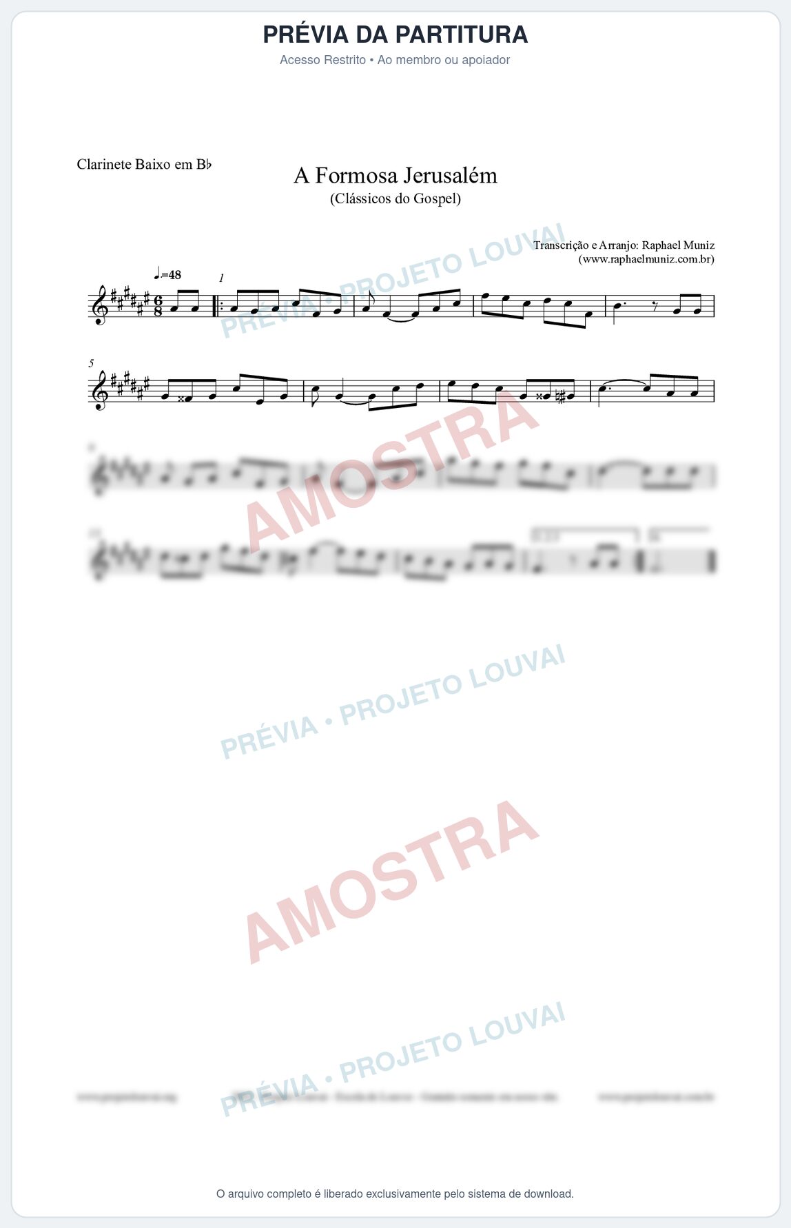 Prévia protegida da primeira página da partitura Partitura para Clarinete Baixo em Bb - A Formosa Jerusalém - Harpa Cristã nº26 - Clássicos do Gospel