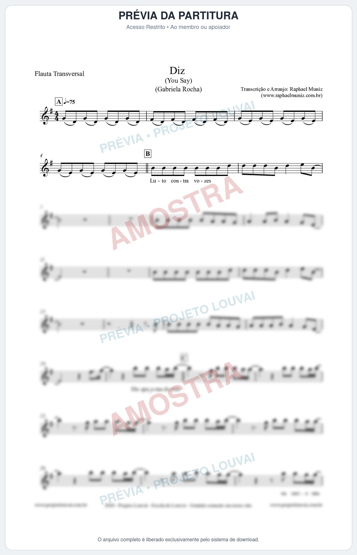 Prévia protegida da primeira página da partitura Partitura para Flauta Transversal - Diz (You Say) - Gabriela Rocha