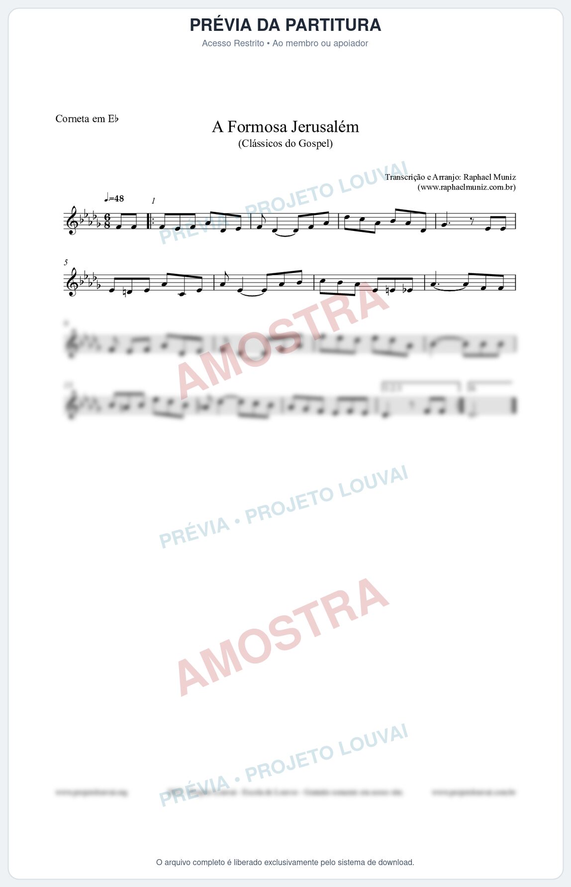 Prévia protegida da primeira página da partitura Partitura para Corneta em Eb - A Formosa Jerusalém - Harpa Cristã nº26 - Clássicos do Gospel