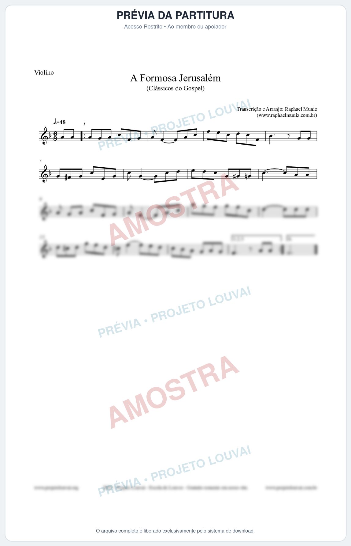 Prévia protegida da primeira página da partitura Partitura para Violino - A Formosa Jerusalém - Harpa Cristã nº26 - Clássicos do Gospel