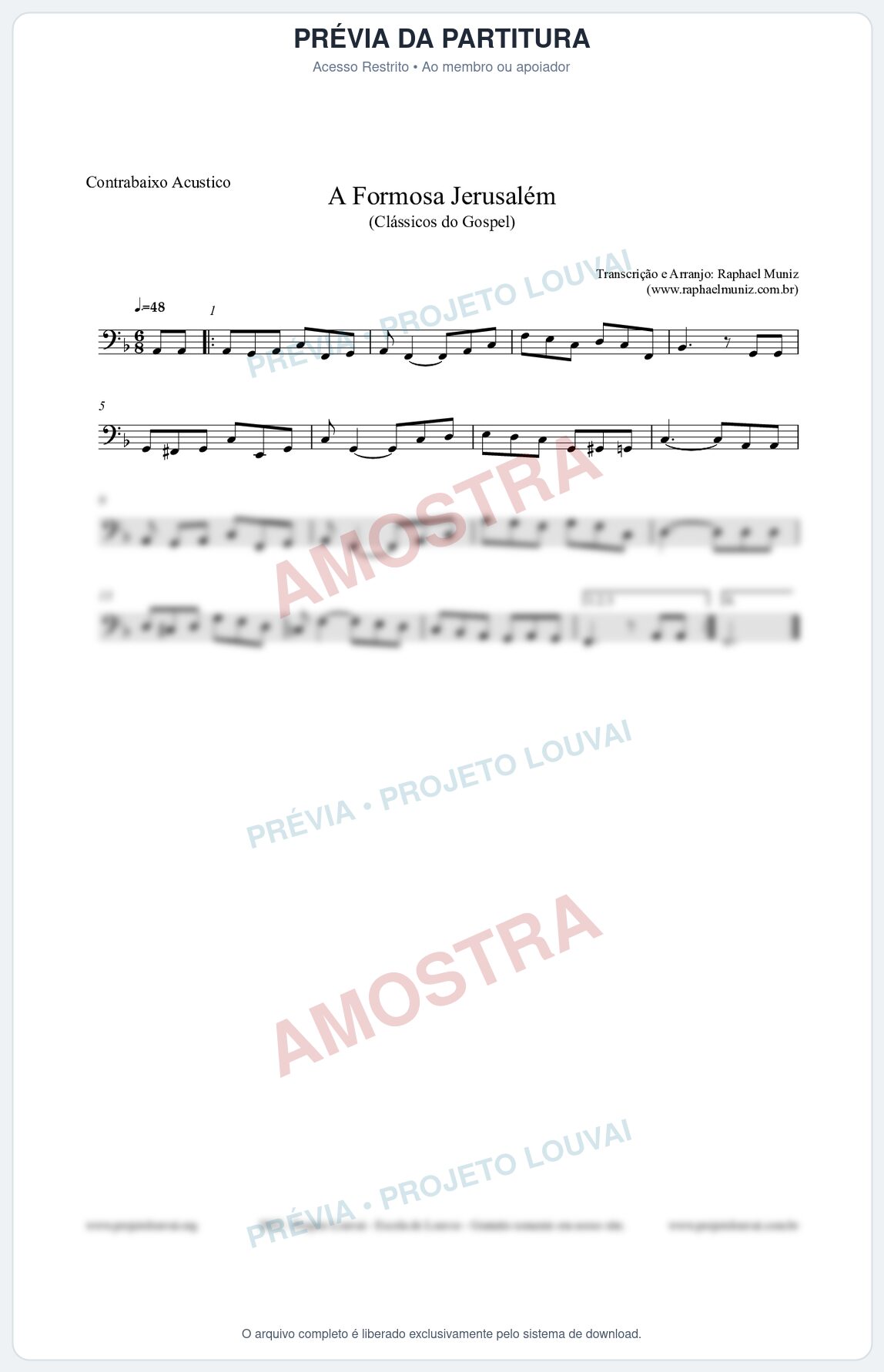 Prévia protegida da primeira página da partitura Partitura para Contrabaixo Acústico - A Formosa Jerusalém - Harpa Cristã nº26 - Clássicos do Gospel