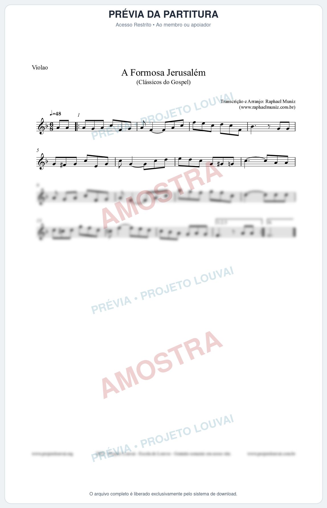 Prévia protegida da primeira página da partitura Partitura para Violão - A Formosa Jerusalém - Harpa Cristã nº26 - Clássicos do Gospel
