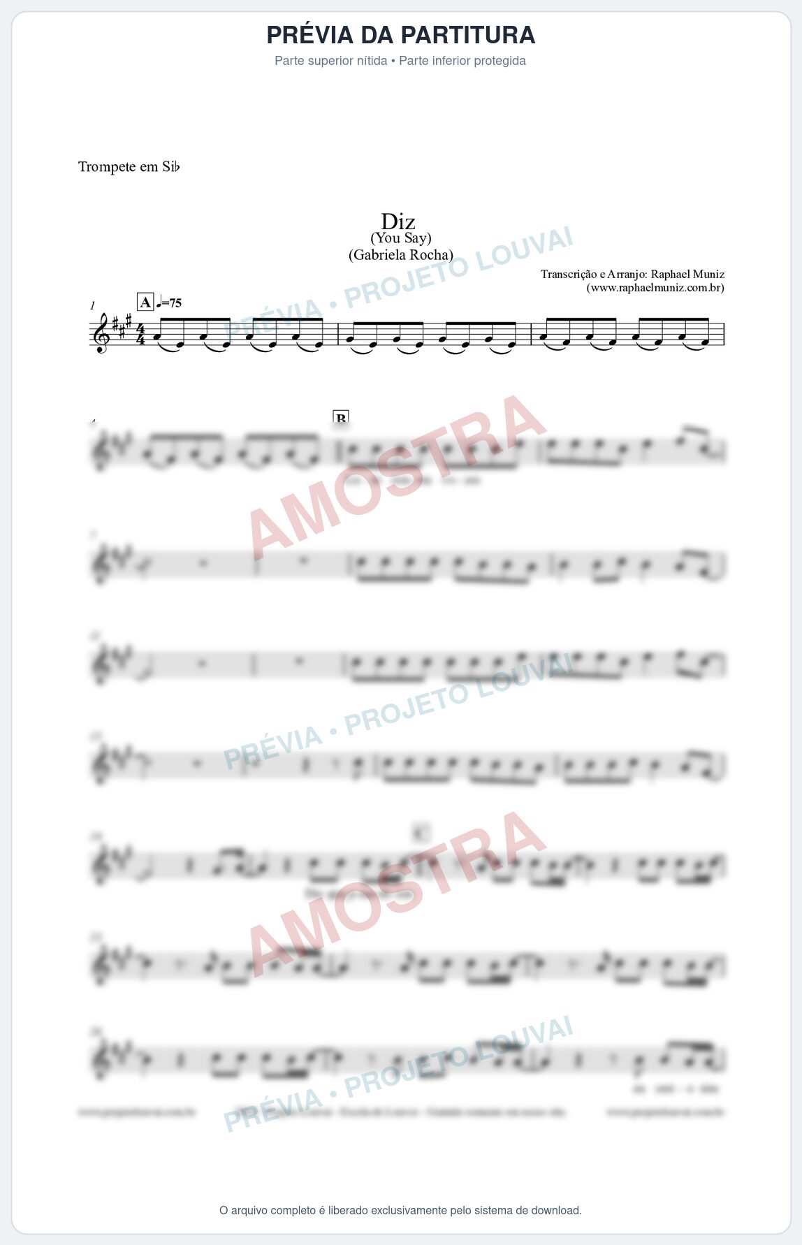 Prévia protegida da primeira página da partitura Partitura para Trompete em Bb - Diz (You Say) - Gabriela Rocha