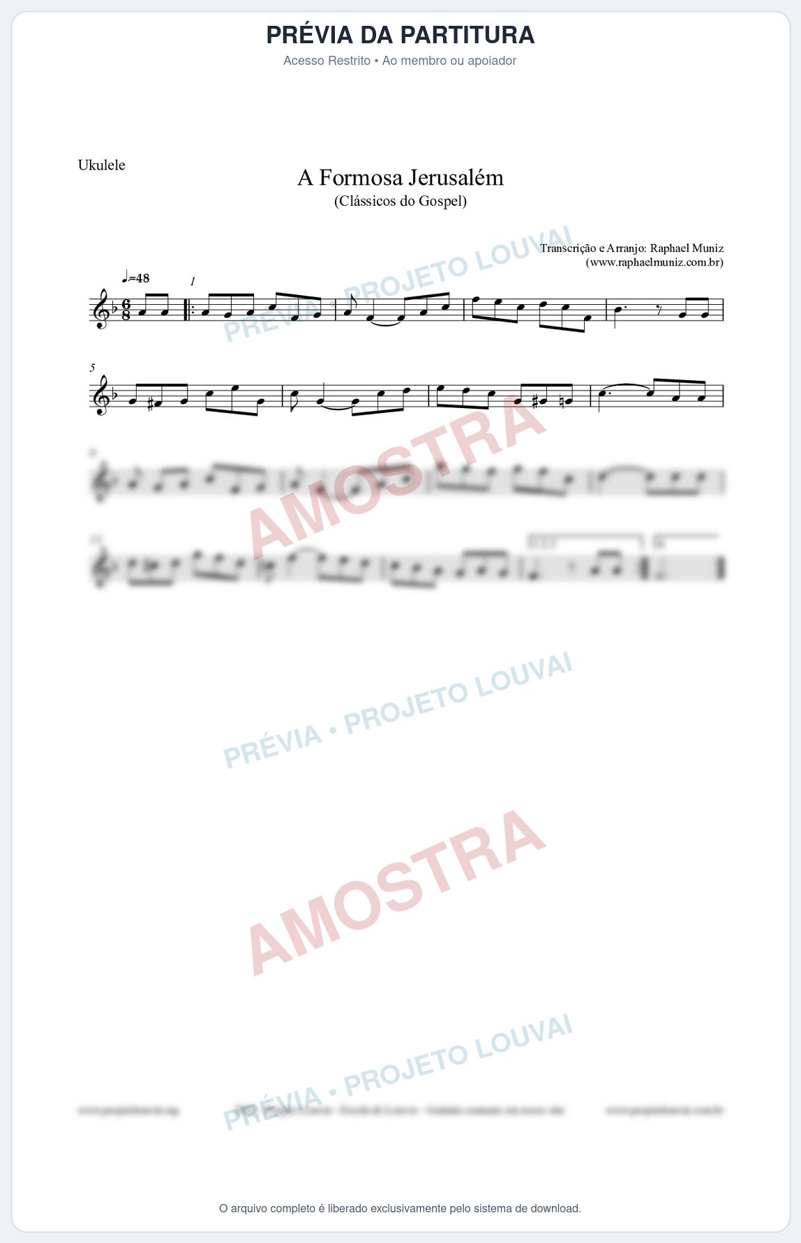 Prévia protegida da primeira página da partitura Partitura para Ukulele - A Formosa Jerusalém - Harpa Cristã nº26 - Clássicos do Gospel