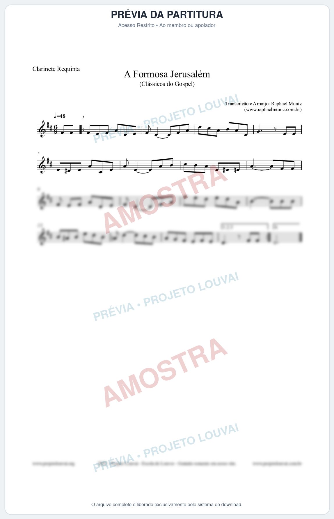 Prévia protegida da primeira página da partitura Partitura para Clarinete Requinta - A Formosa Jerusalém - Harpa Cristã nº26 - Clássicos do Gospel