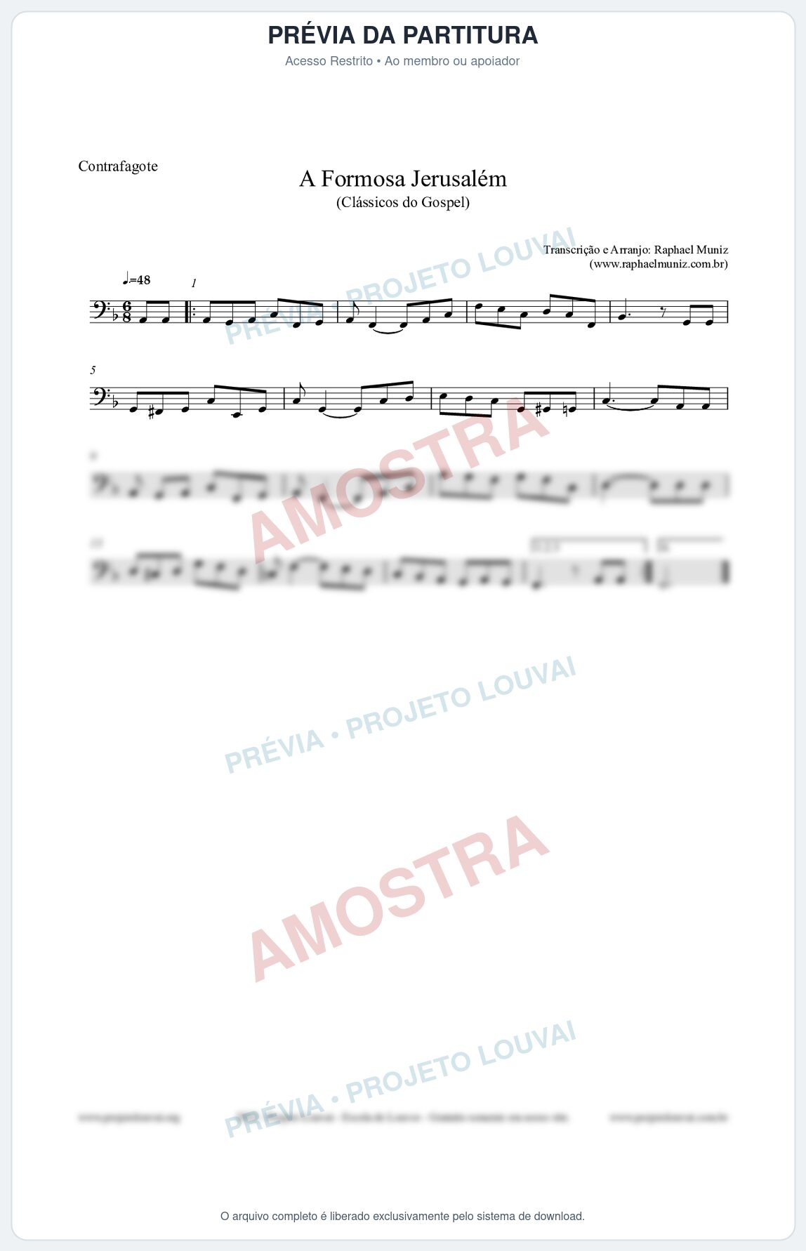 Prévia protegida da primeira página da partitura Partitura para Contrafagote - A Formosa Jerusalém - Harpa Cristã nº26 - Clássicos do Gospel