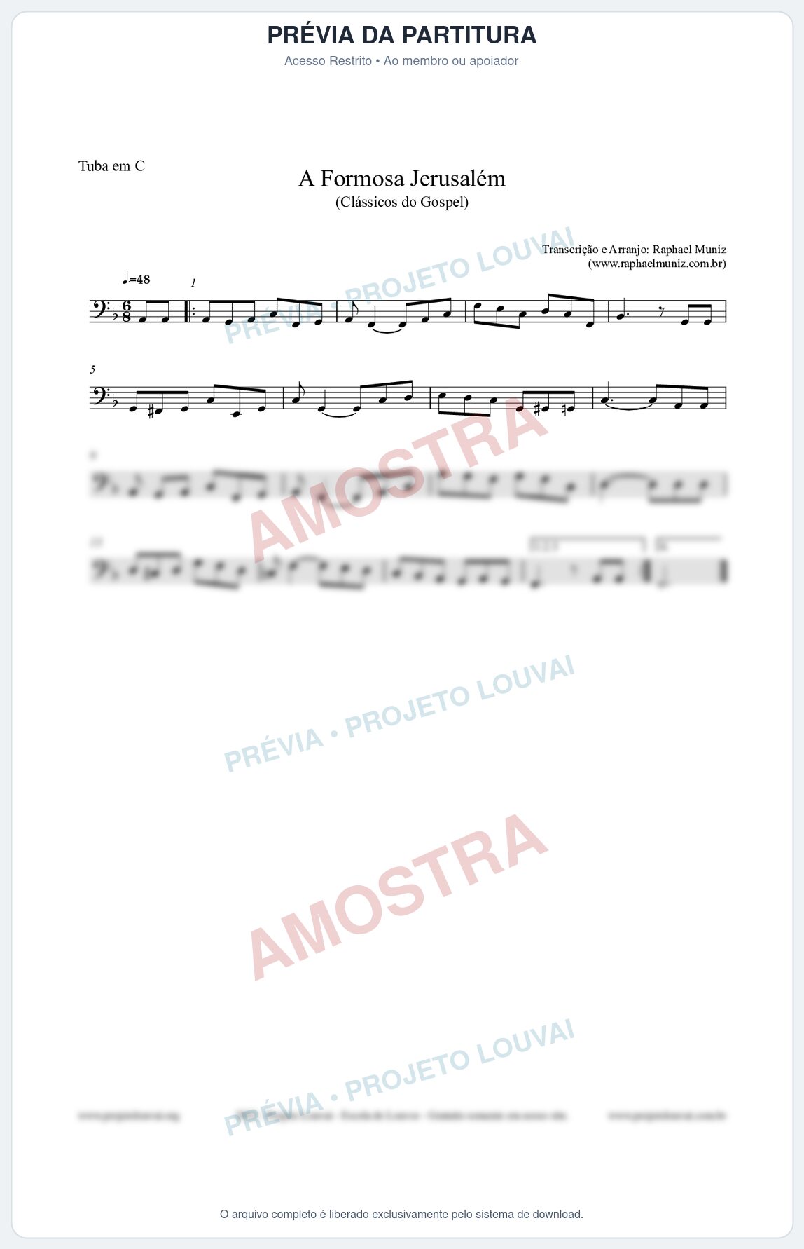 Prévia protegida da primeira página da partitura Partitura para Tuba em C - A Formosa Jerusalém - Harpa Cristã nº26 - Clássicos do Gospel