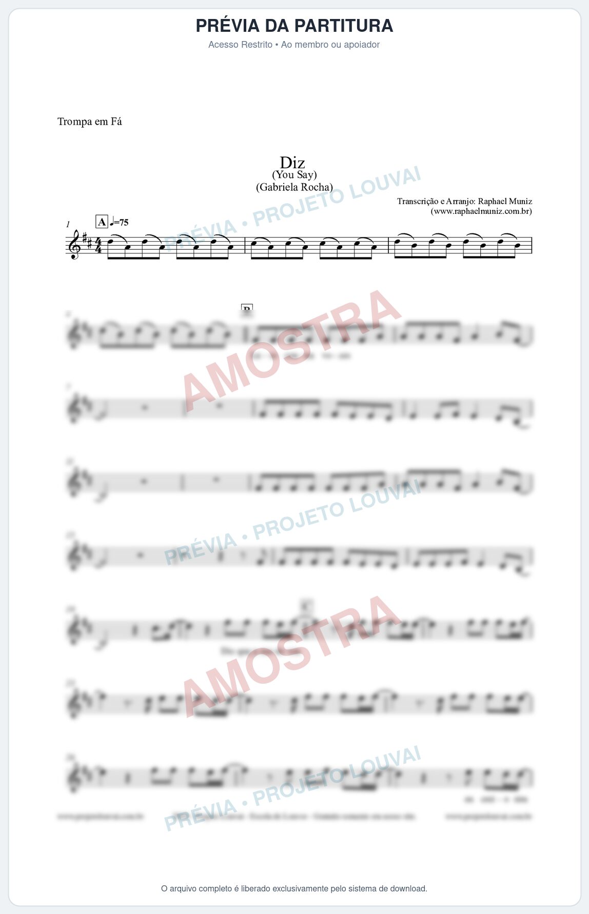 Prévia protegida da primeira página da partitura Partitura para Trompa em Fá - Diz (You Say) - Gabriela Rocha
