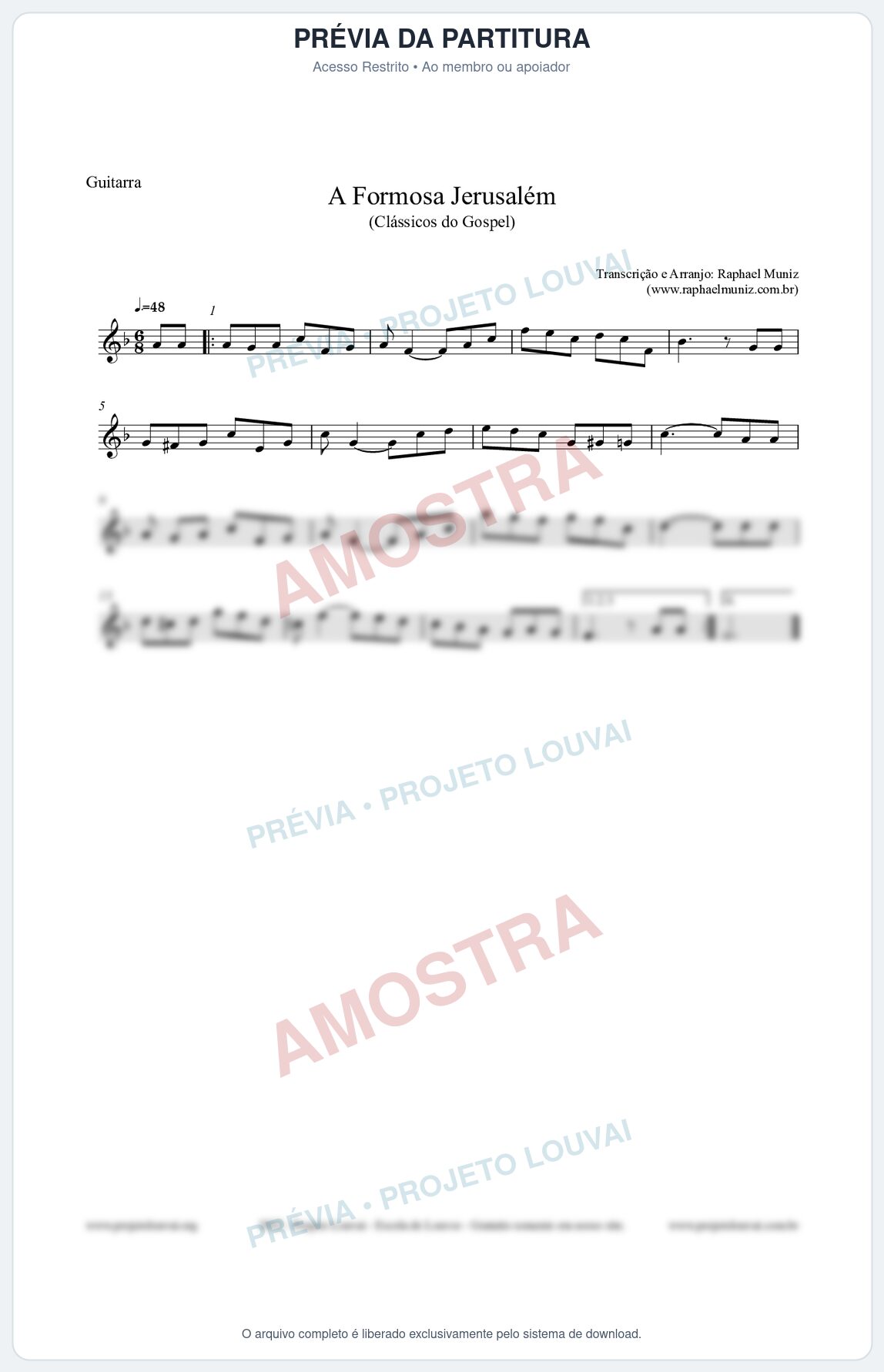 Prévia protegida da primeira página da partitura Partitura para Guitarra - A Formosa Jerusalém - Harpa Cristã nº26 - Clássicos do Gospel