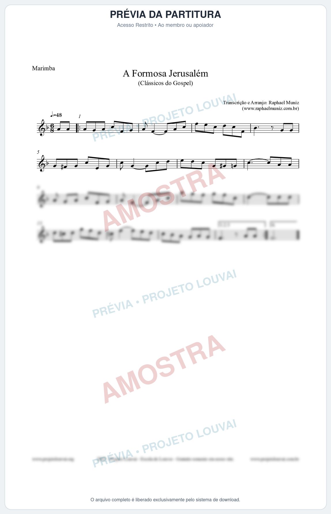 Prévia protegida da primeira página da partitura Partitura para Marimba - A Formosa Jerusalém - Harpa Cristã nº26 - Clássicos do Gospel
