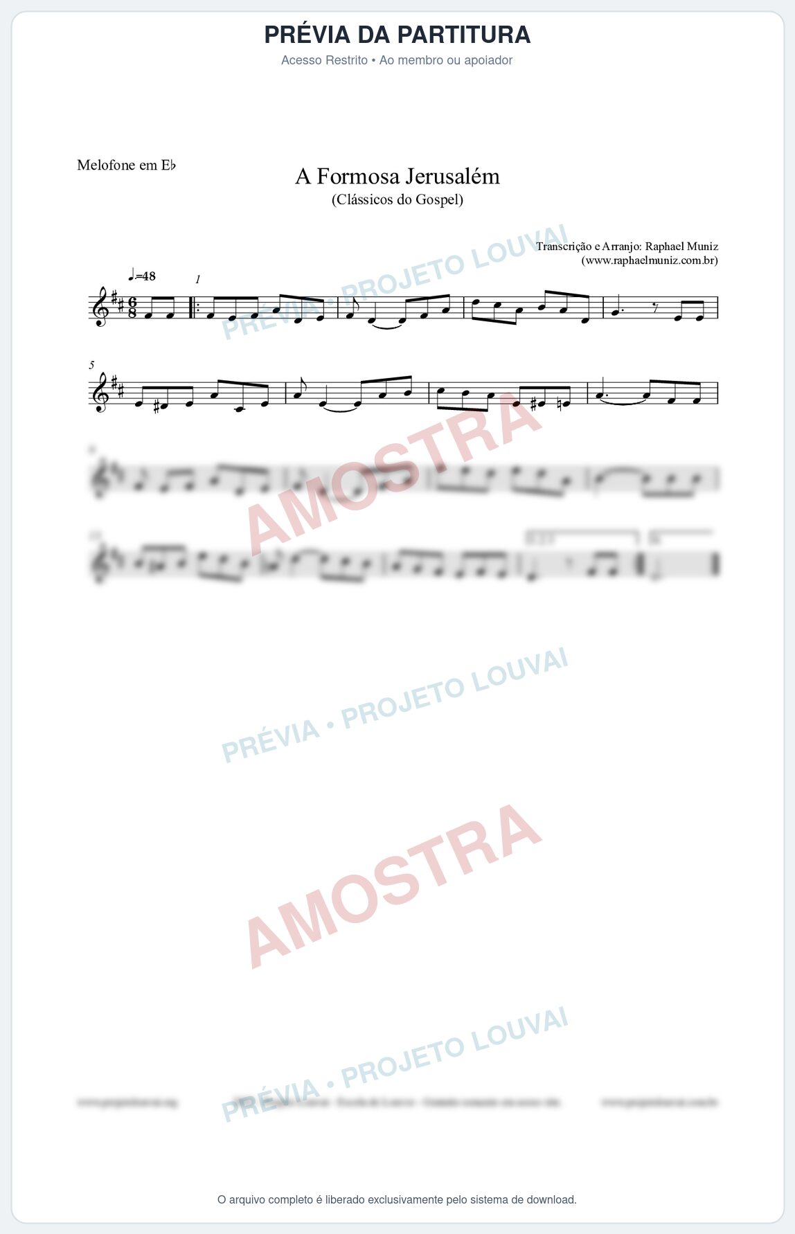 Prévia protegida da primeira página da partitura Partitura para Melofone em Eb - A Formosa Jerusalém - Harpa Cristã nº26 - Clássicos do Gospel