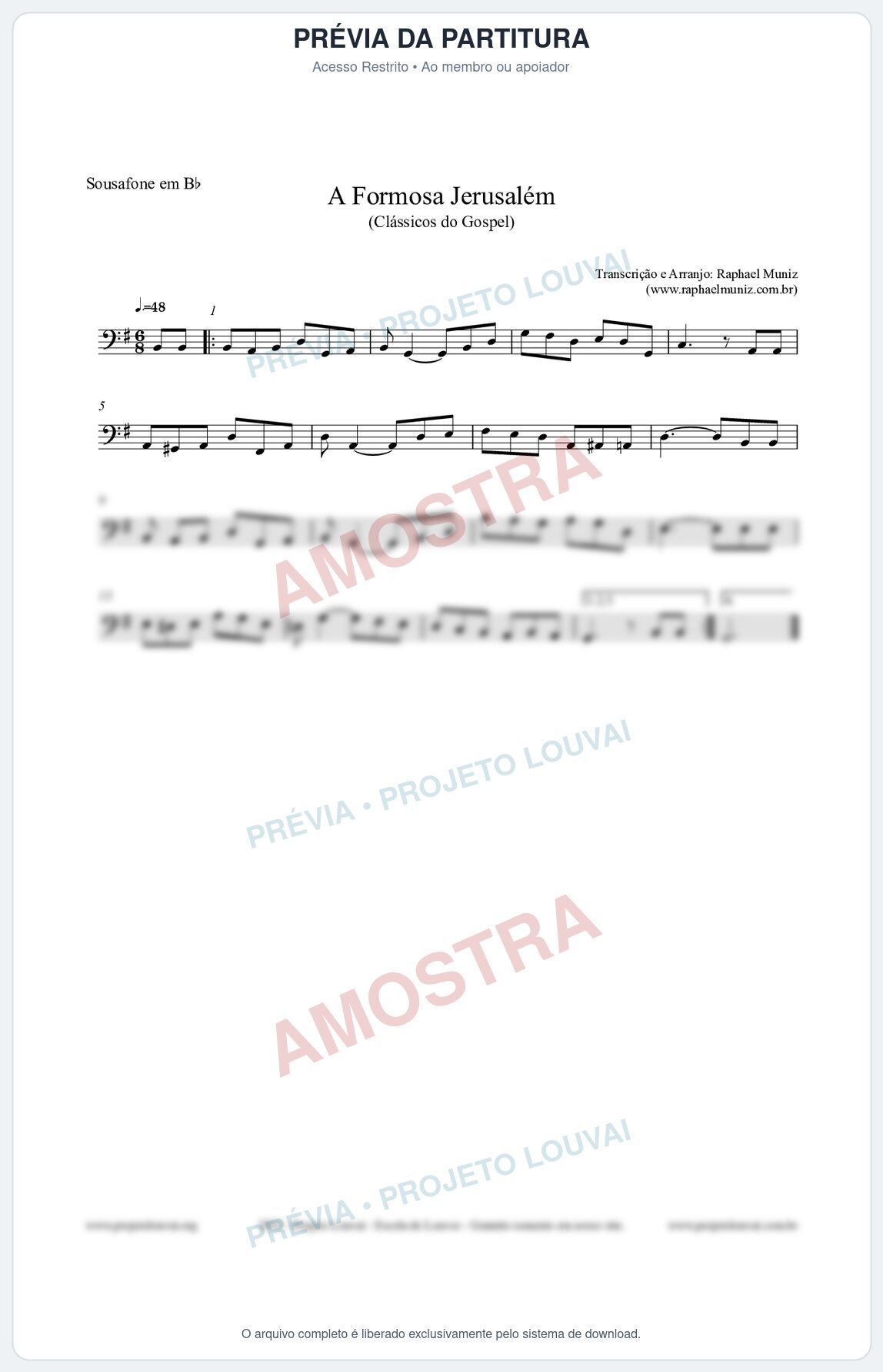 Prévia protegida da primeira página da partitura Partitura para Sousafone em Bb - A Formosa Jerusalém - Harpa Cristã nº26 - Clássicos do Gospel