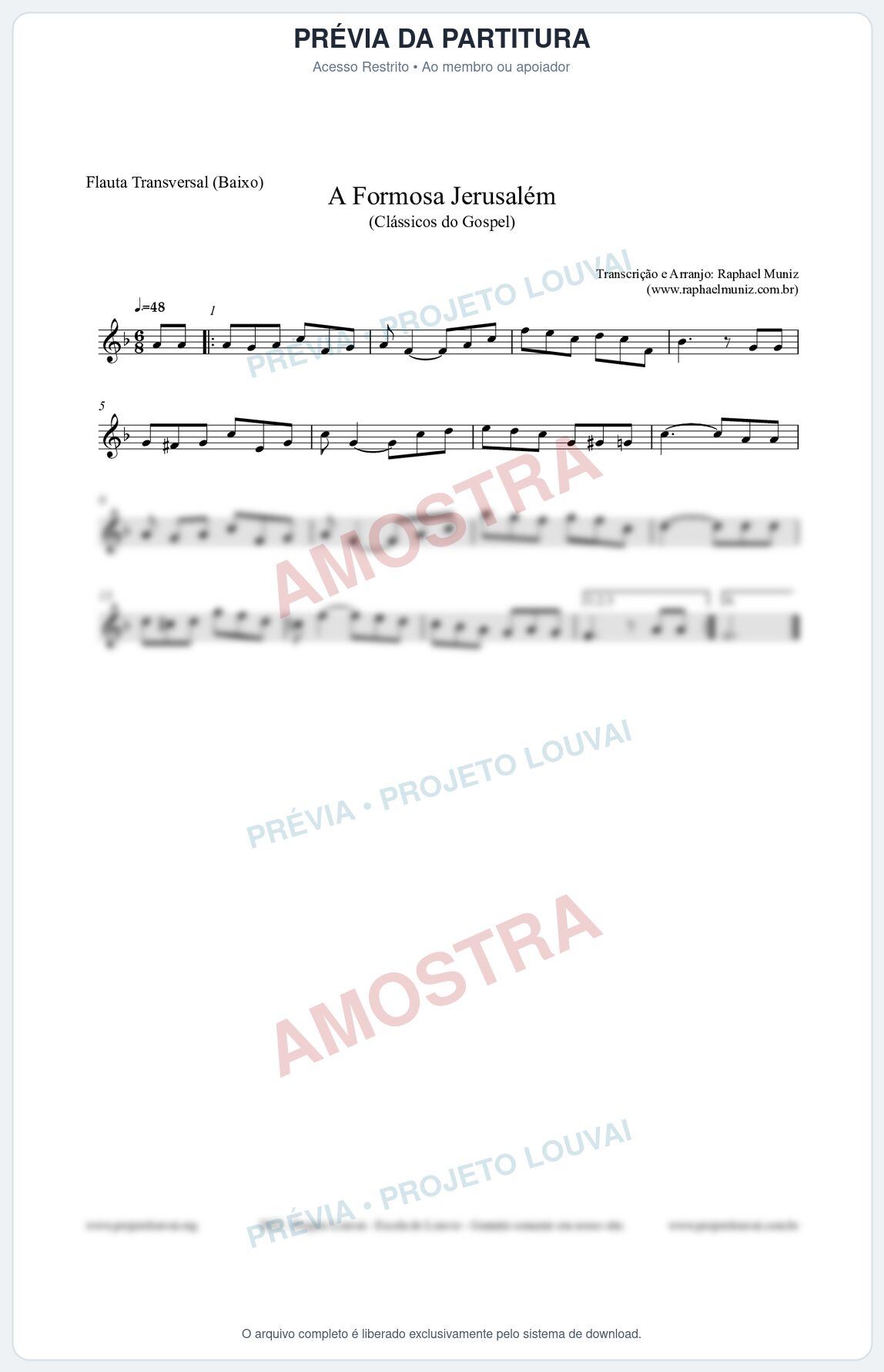 Prévia protegida da primeira página da partitura Partitura para Flauta Transversal (Baixo) - A Formosa Jerusalém - Harpa Cristã nº26 - Clássicos do Gospel