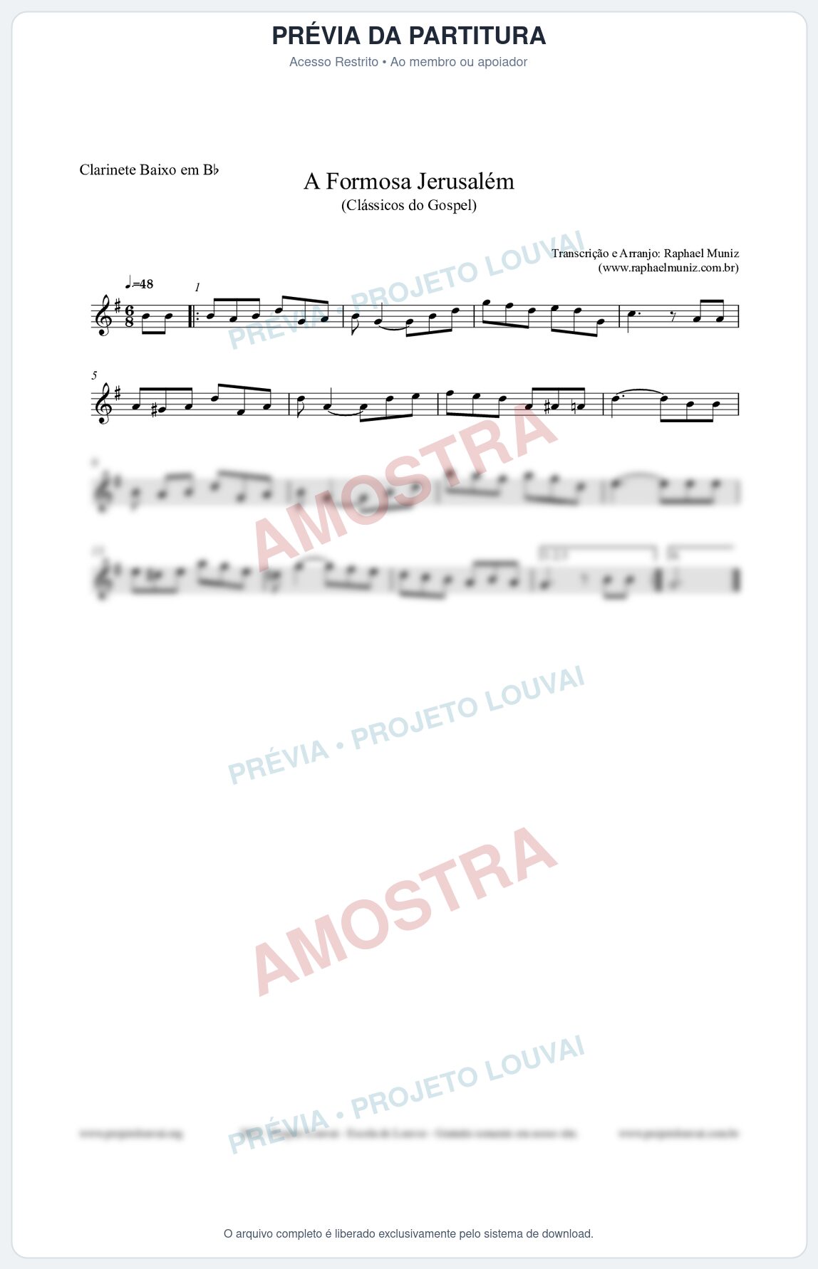 Prévia protegida da primeira página da partitura Partitura para Clarinete Baixo em Bb - A Formosa Jerusalém - Harpa Cristã nº26 - Clássicos do Gospel