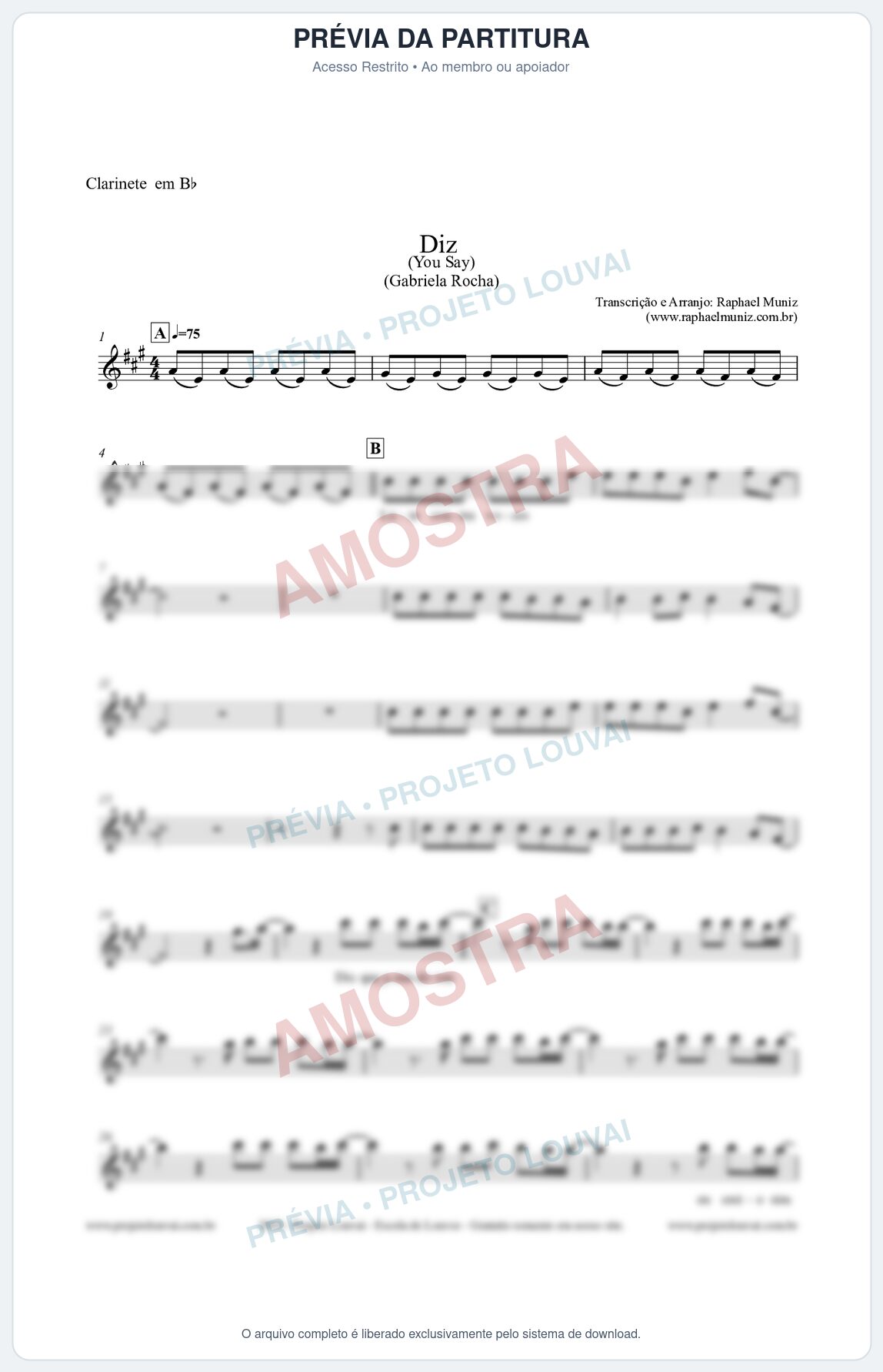 Prévia protegida da primeira página da partitura Partitura para Clarinete em Bb - Diz (You Say) - Gabriela Rocha