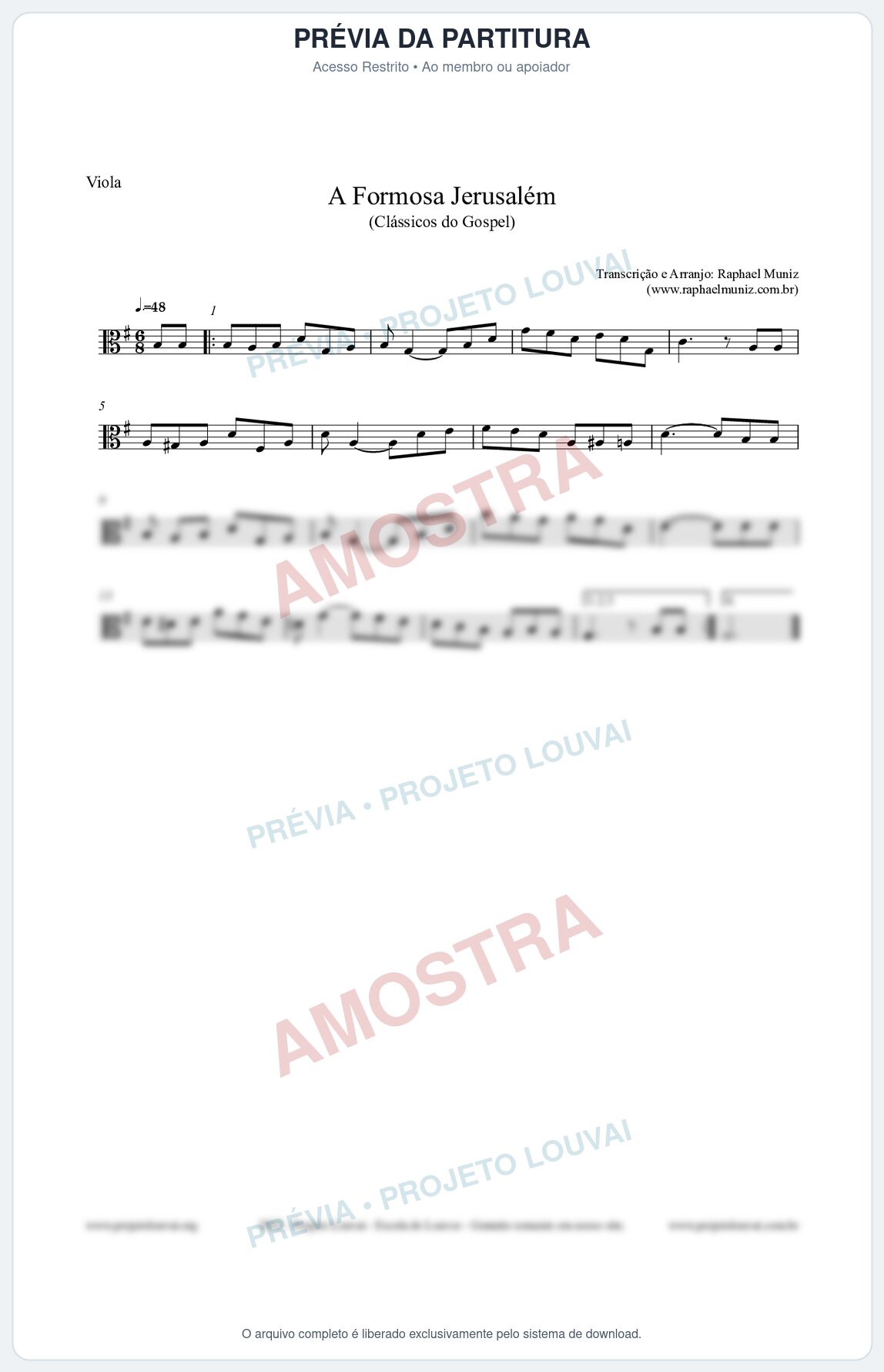 Prévia protegida da primeira página da partitura Partitura para Viola - A Formosa Jerusalém - Harpa Cristã nº26 - Clássicos do Gospel