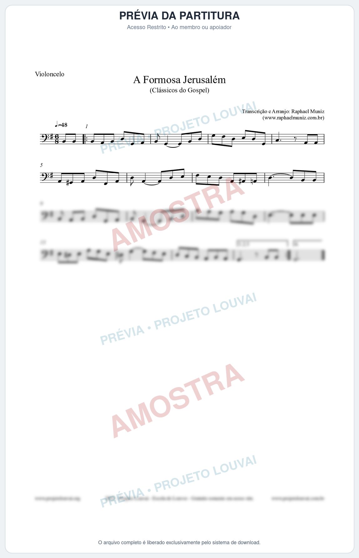 Prévia protegida da primeira página da partitura Partitura para Violoncelo - A Formosa Jerusalém - Harpa Cristã nº26 - Clássicos do Gospel