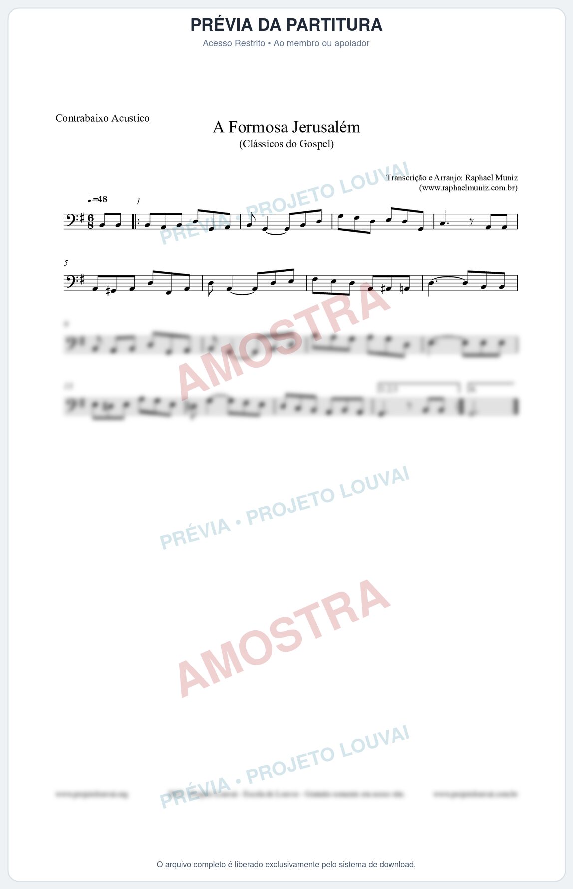 Prévia protegida da primeira página da partitura Partitura para Contrabaixo Acústico - A Formosa Jerusalém - Harpa Cristã nº26 - Clássicos do Gospel