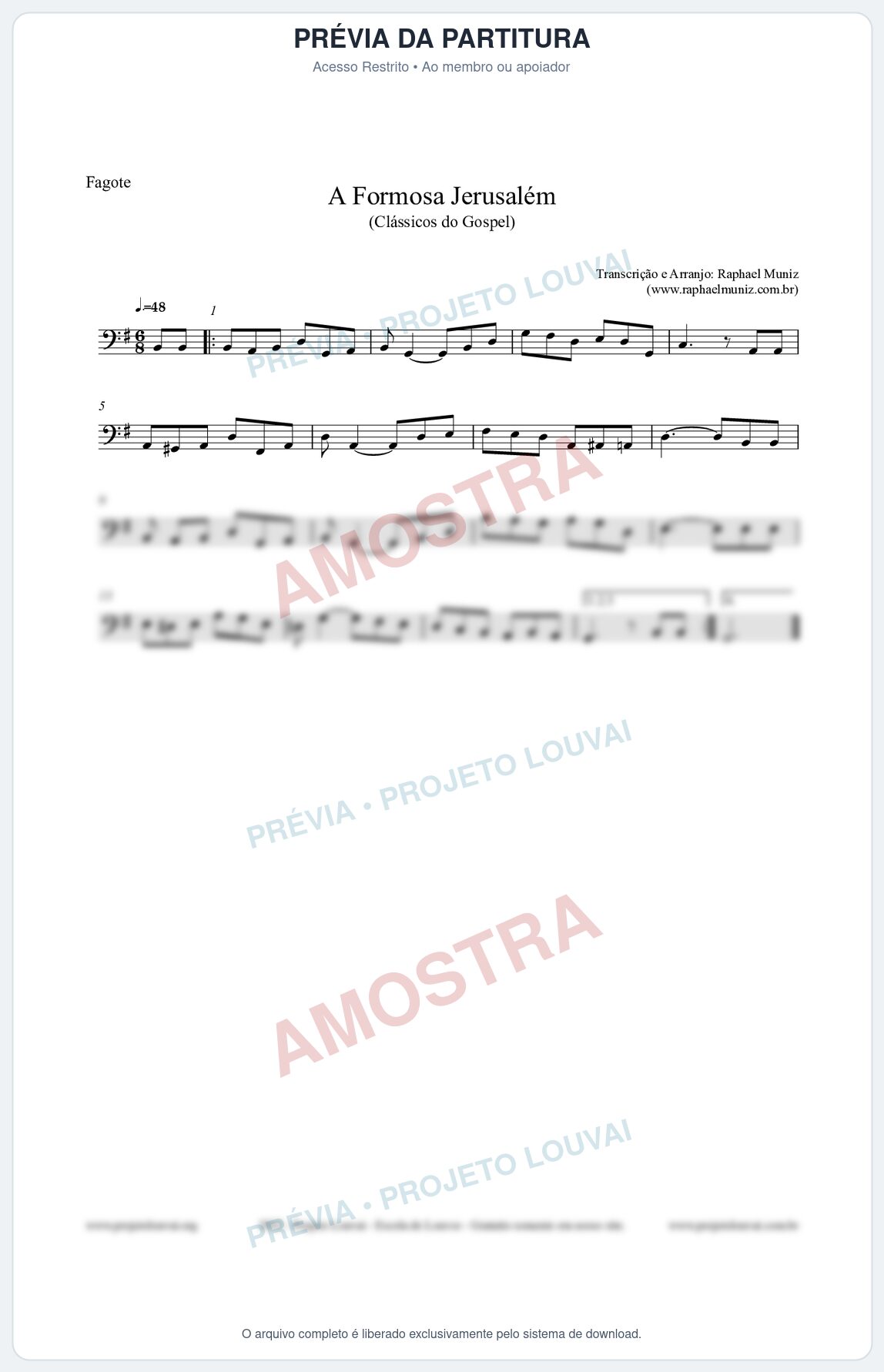Prévia protegida da primeira página da partitura Partitura para Fagote - A Formosa Jerusalém - Harpa Cristã nº26 - Clássicos do Gospel